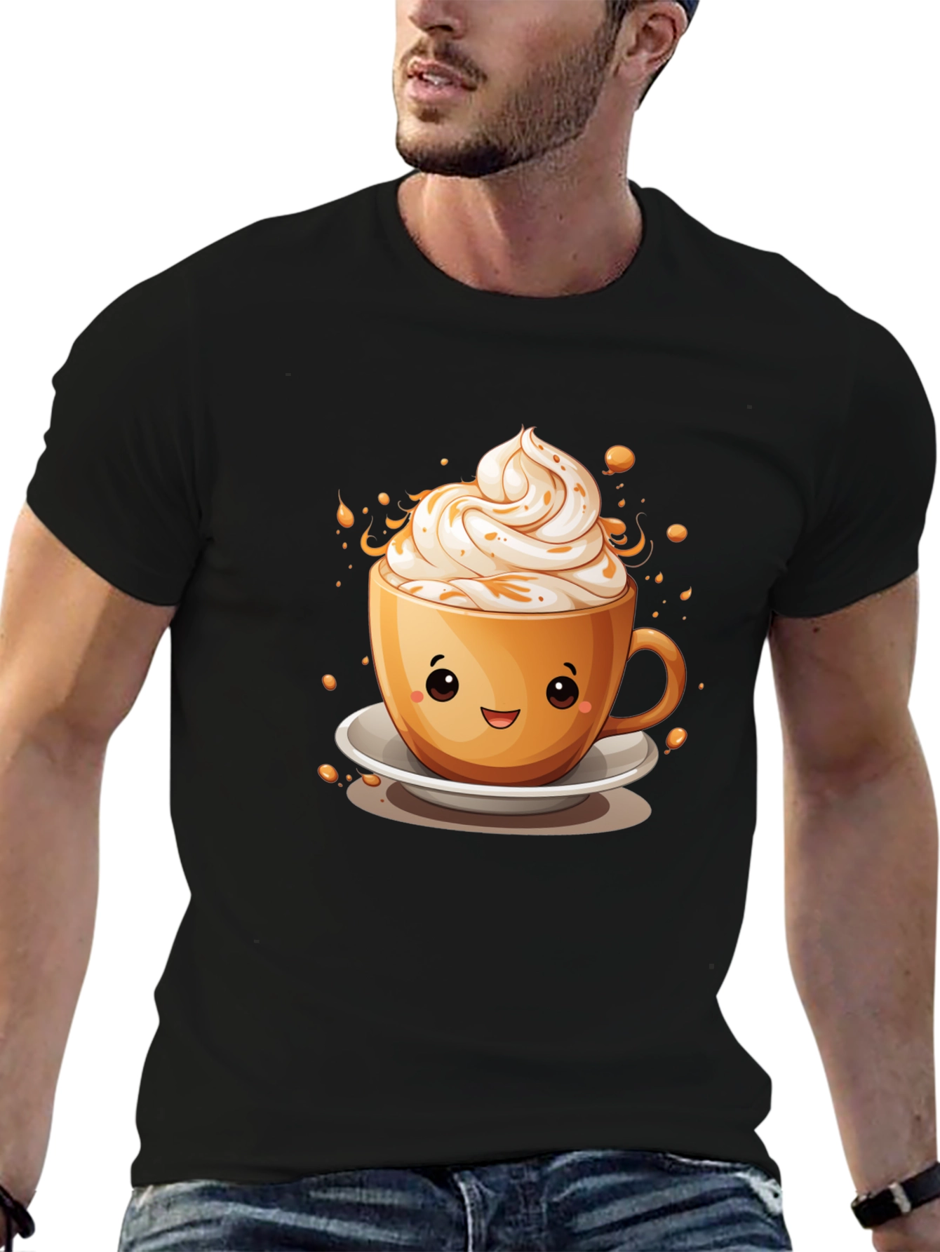 Cute Coffee Cup Graphic Tee - Unisex Black T-Shirt