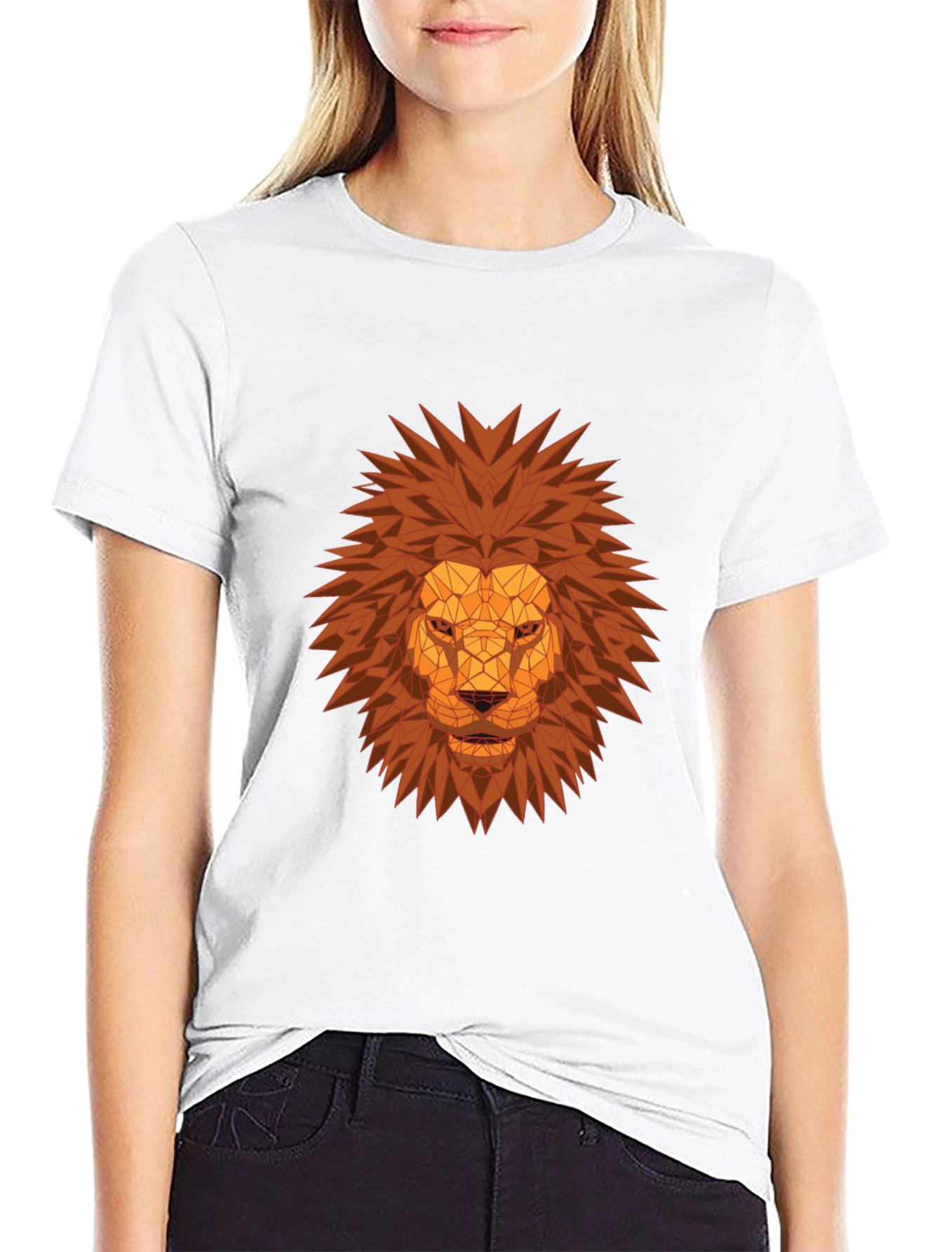 Geometric Lion Head Black T-Shirt