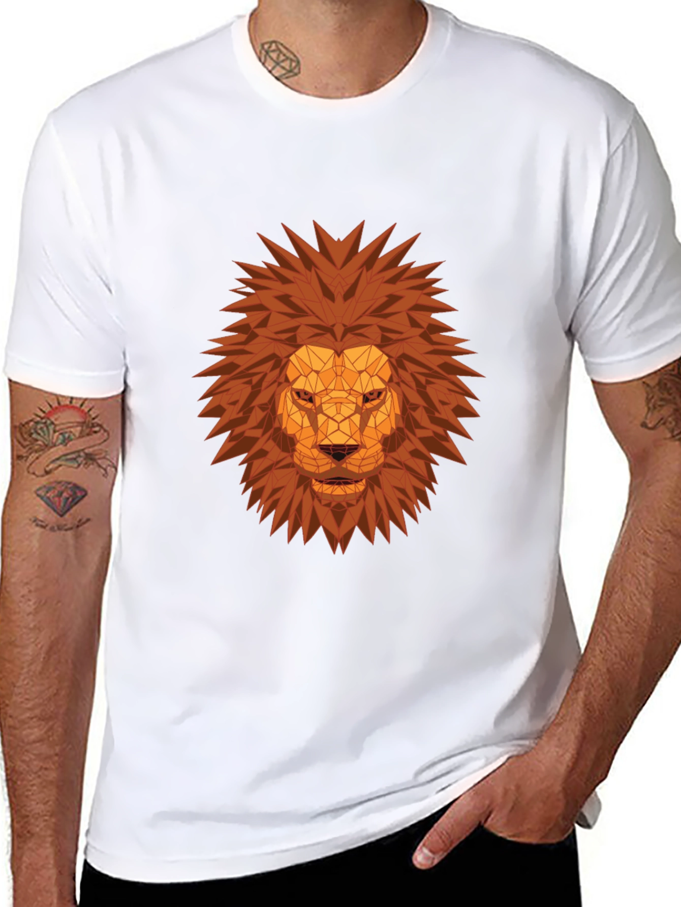 Geometric Lion Head Black T-Shirt