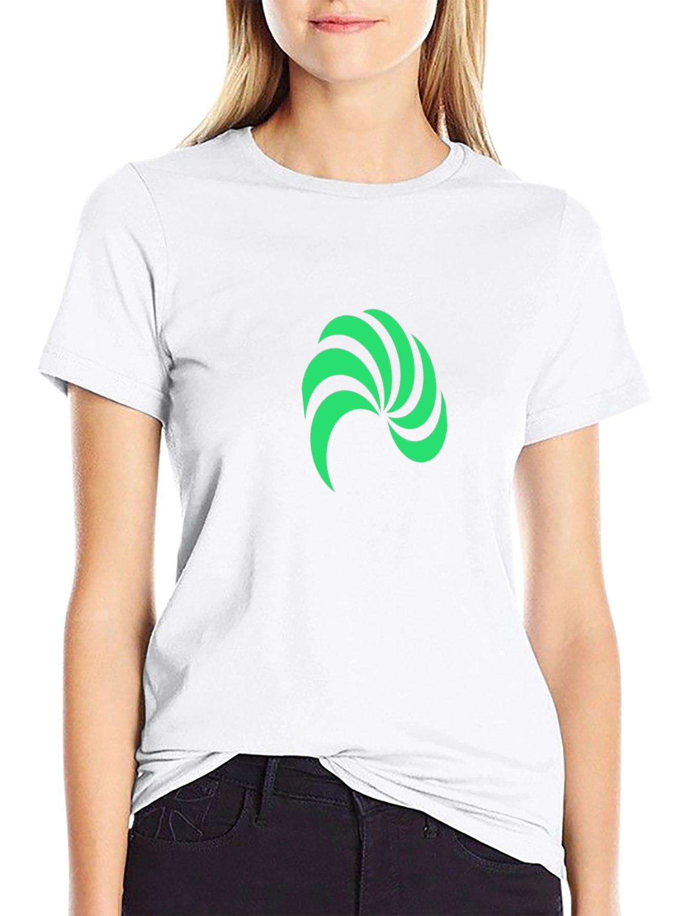 Modern Green Swirl Graphic Black T-Shirt