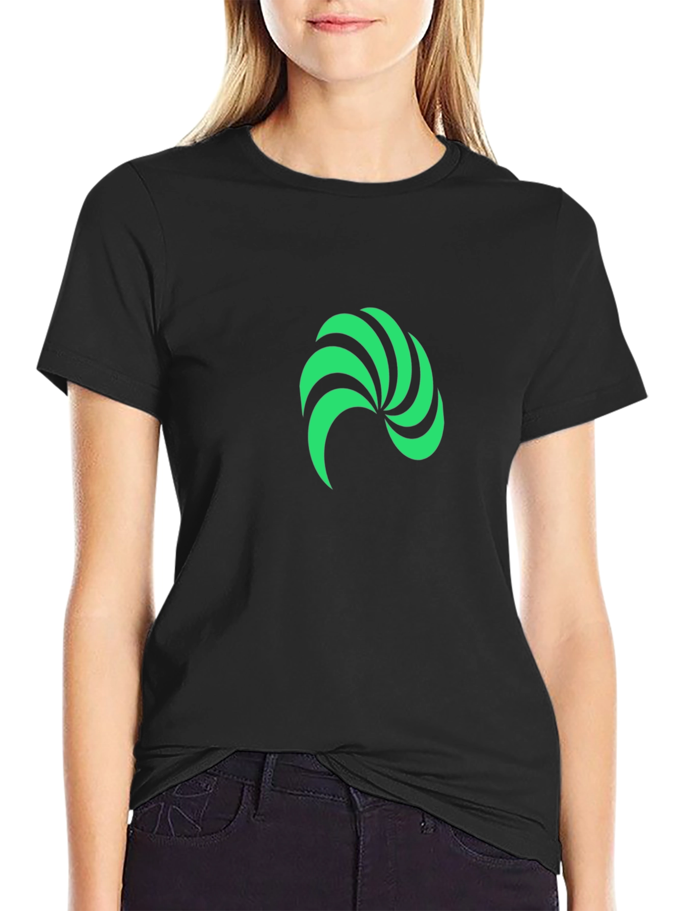 Modern Green Swirl Graphic Black T-Shirt