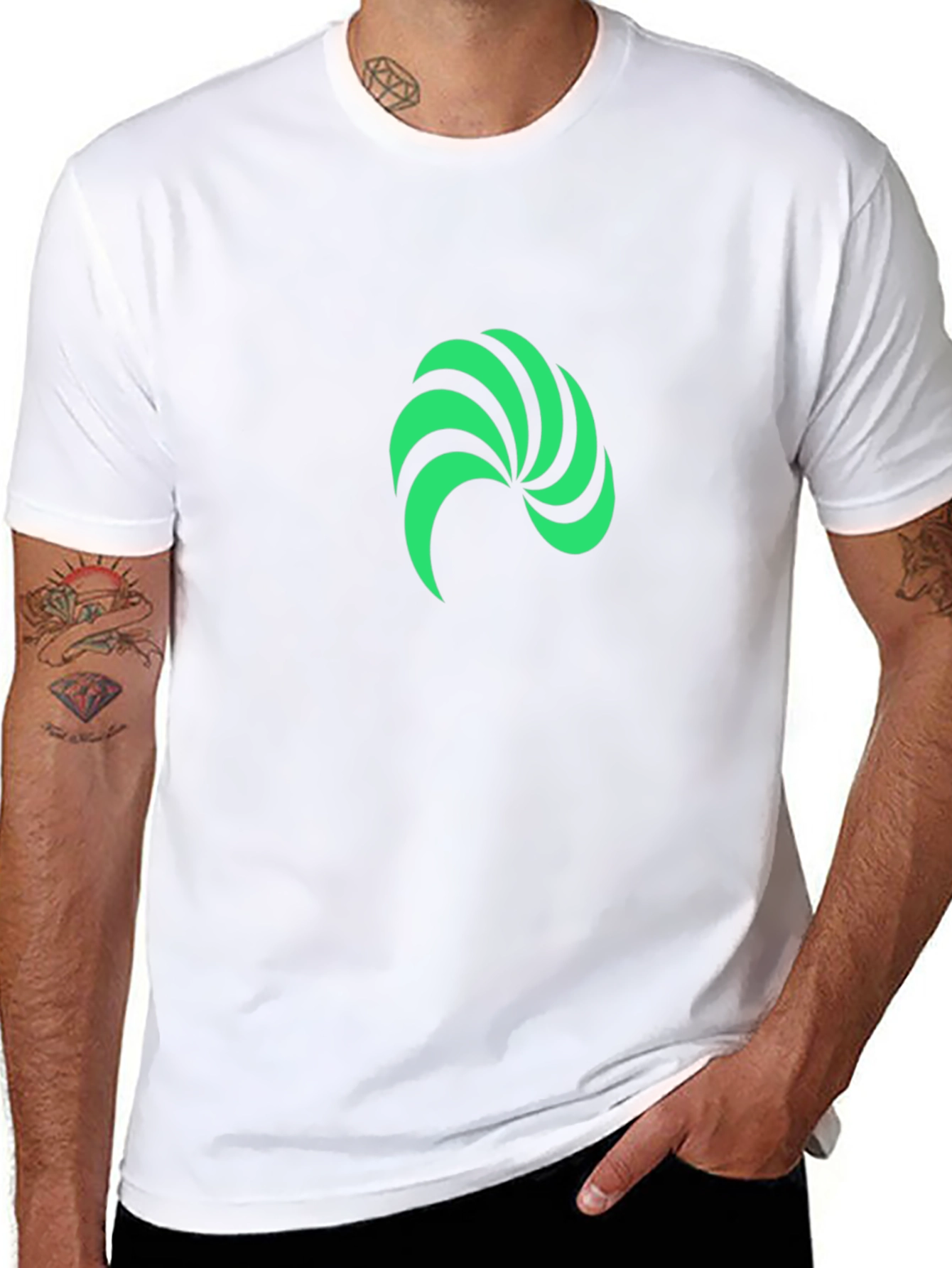 Modern Green Swirl Graphic Black T-Shirt
