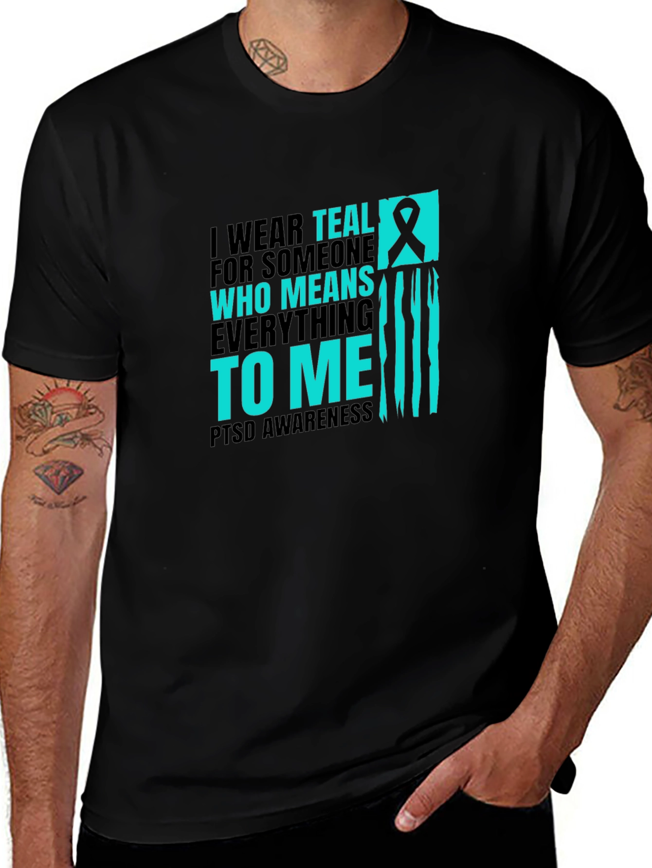 PTSD Awareness Teal Ribbon Graphic Tee