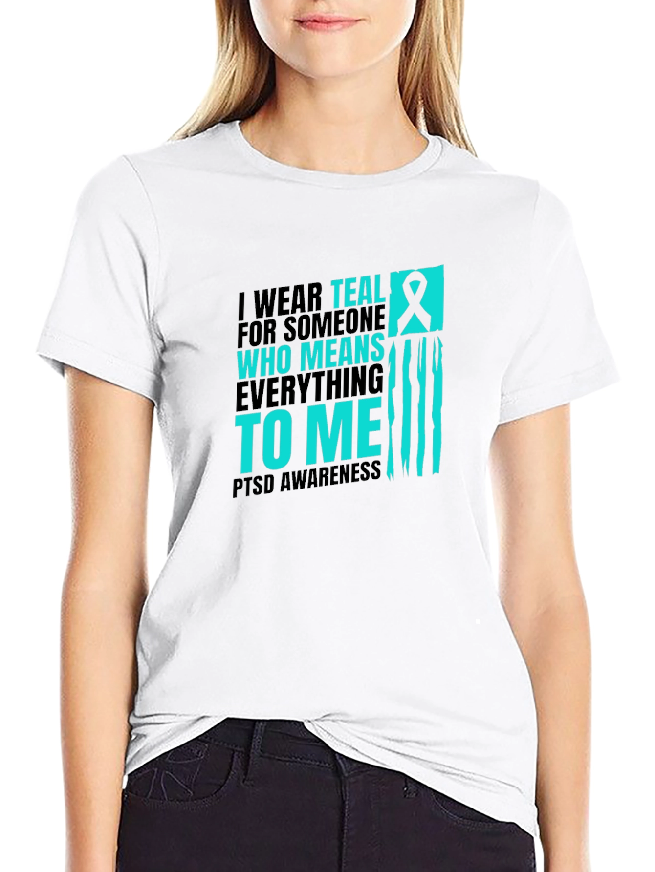 PTSD Awareness Teal Ribbon Graphic Tee