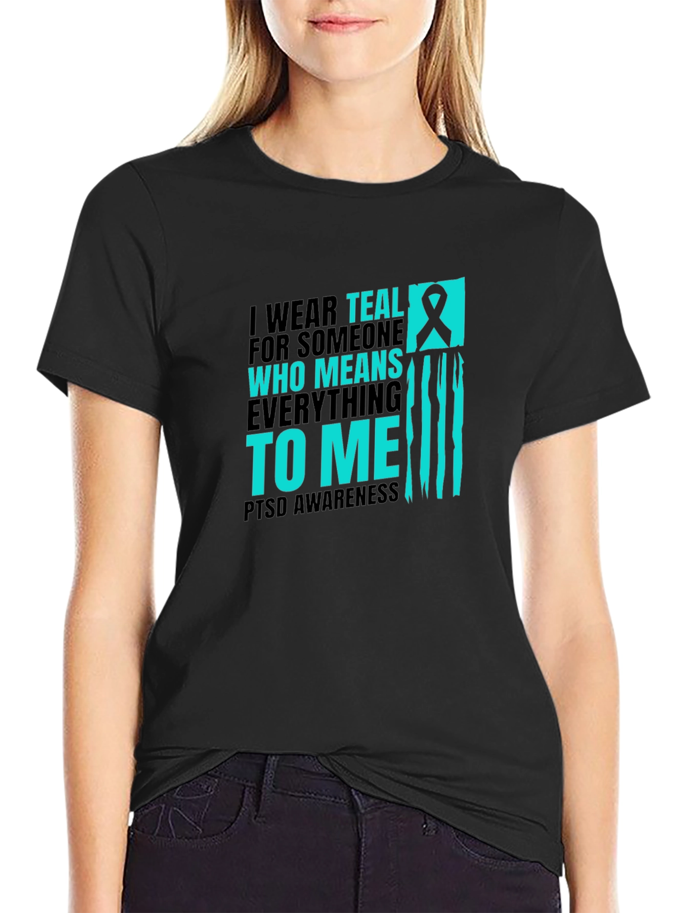 PTSD Awareness Teal Ribbon Graphic Tee
