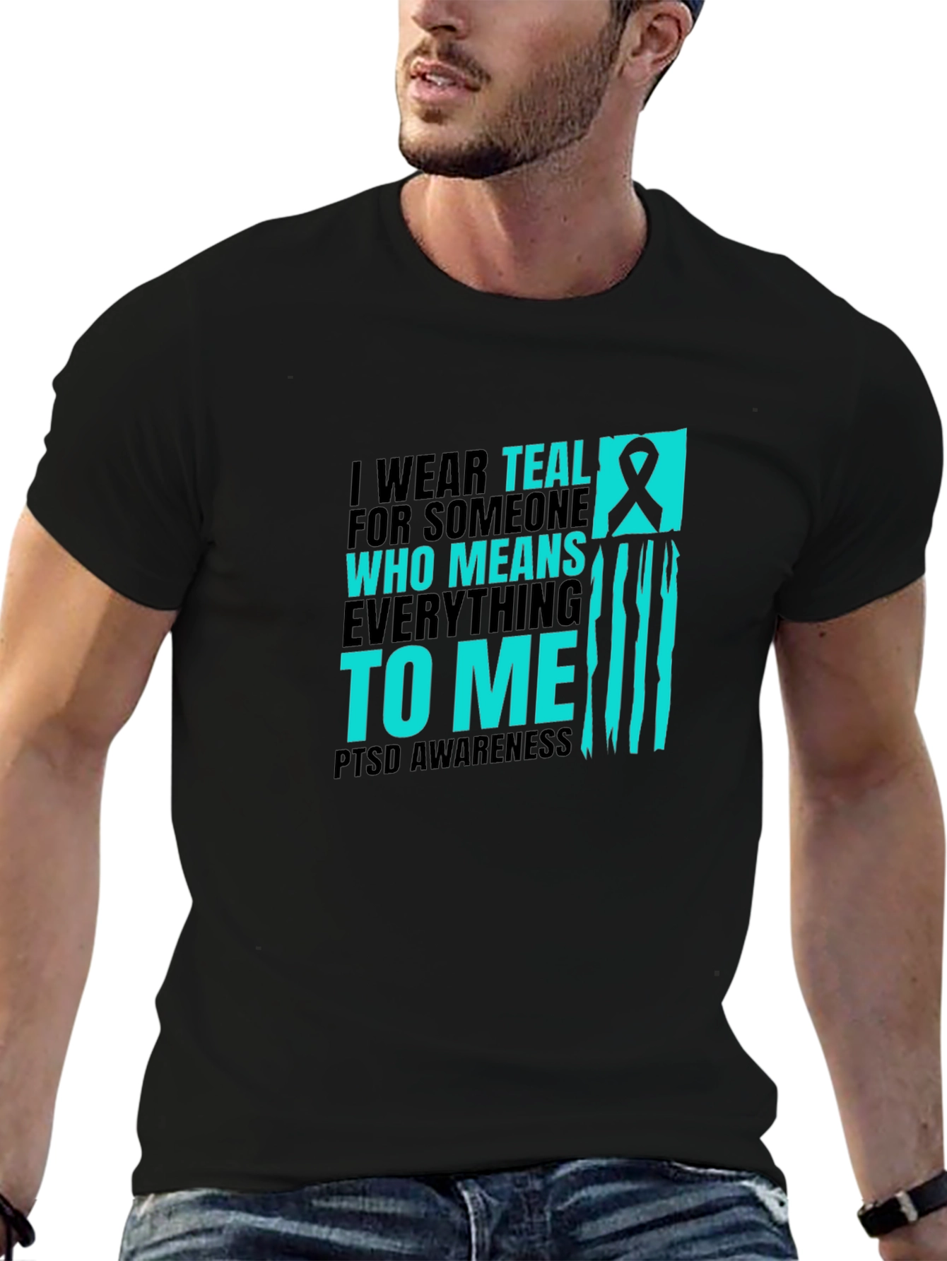 PTSD Awareness Teal Ribbon Graphic Tee