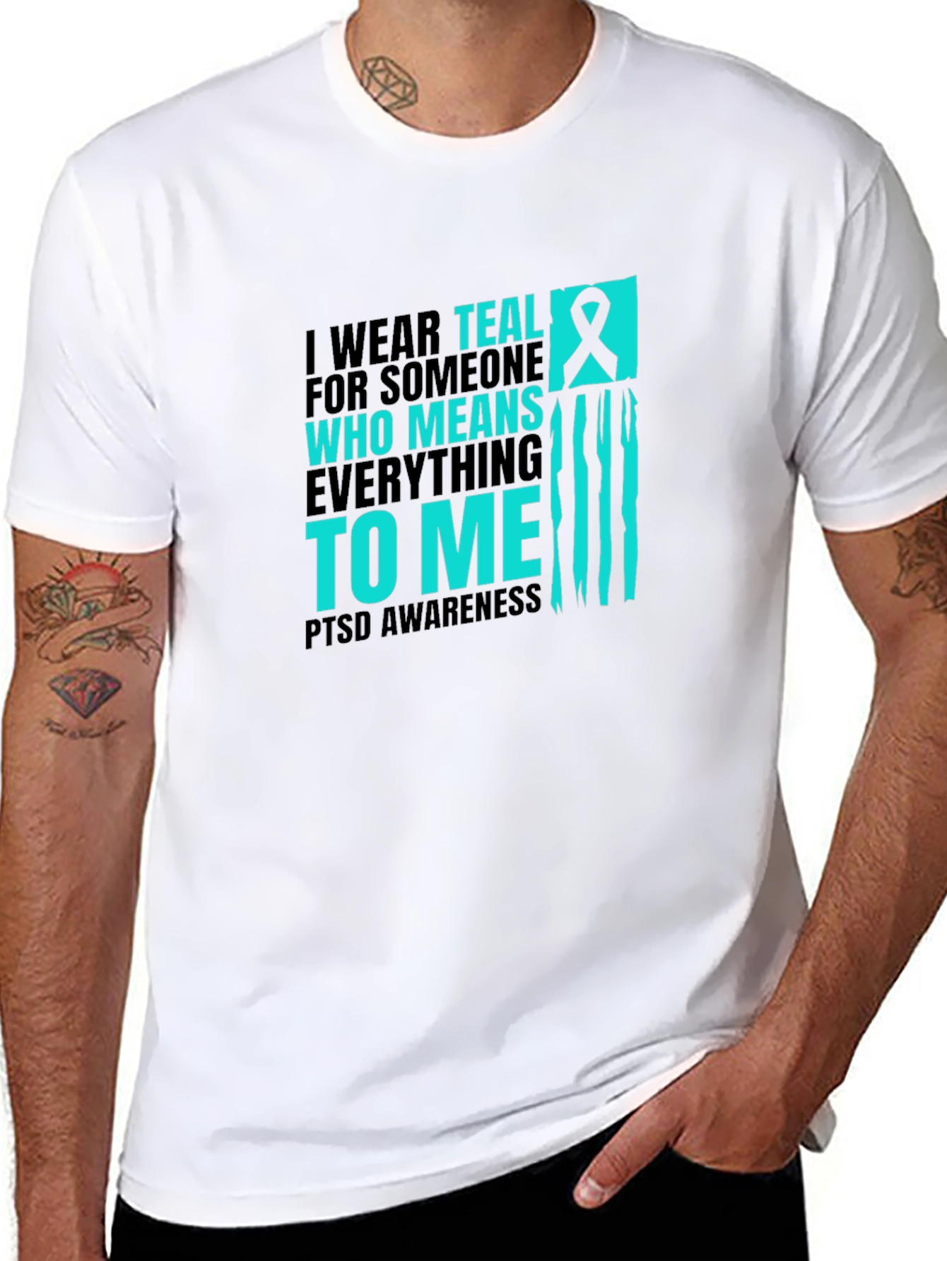 PTSD Awareness Teal Ribbon Graphic Tee