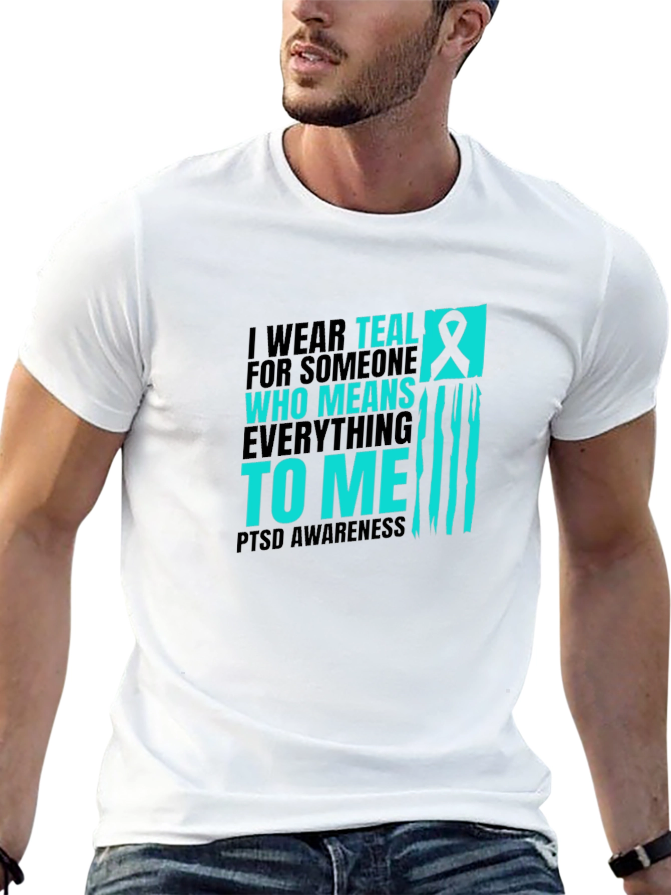 PTSD Awareness Teal Ribbon Graphic Tee