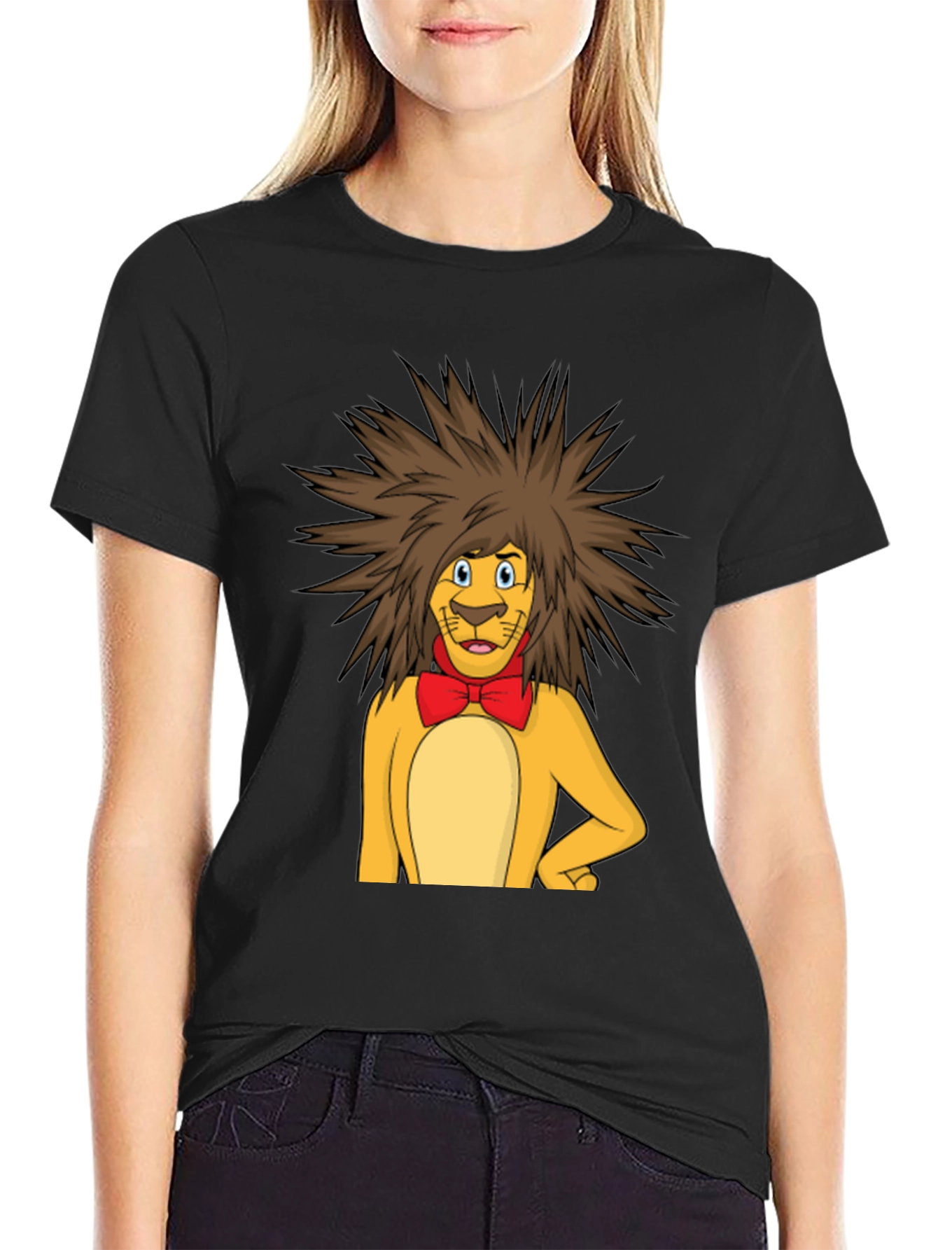 Lion Cartoon Graphic Tee - Black
