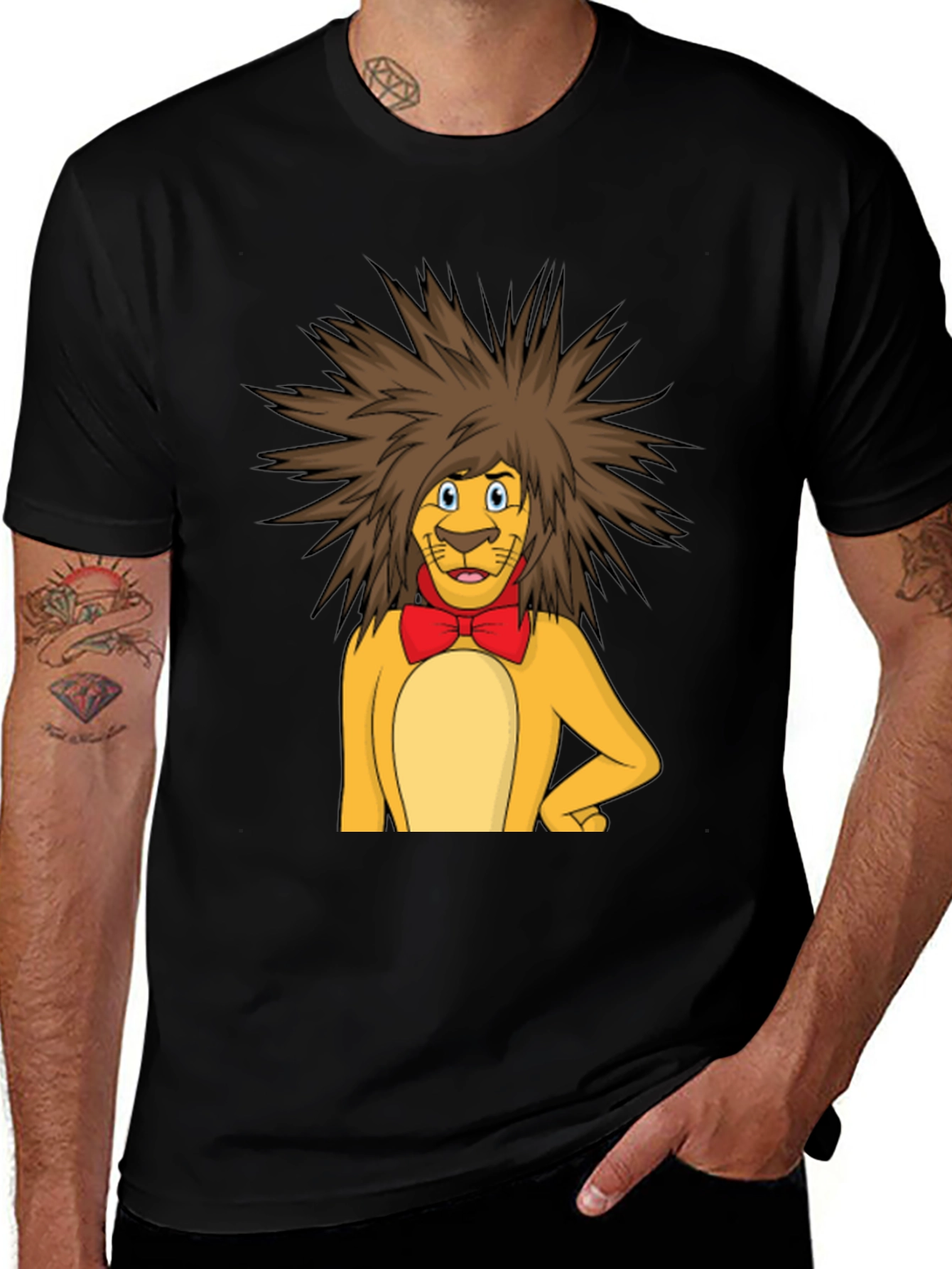 Lion Cartoon Graphic Tee - Black