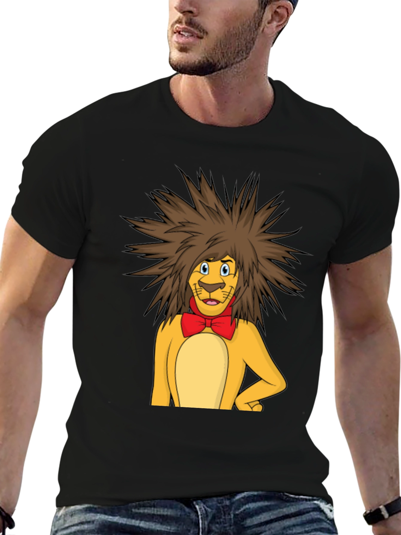 Lion Cartoon Graphic Tee - Black