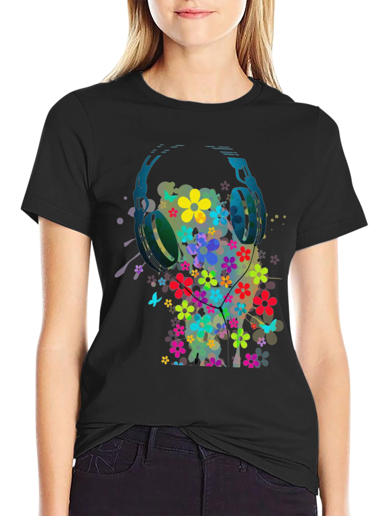 Floral Headphone Graphic Tee - Music Lovers T-Shirt