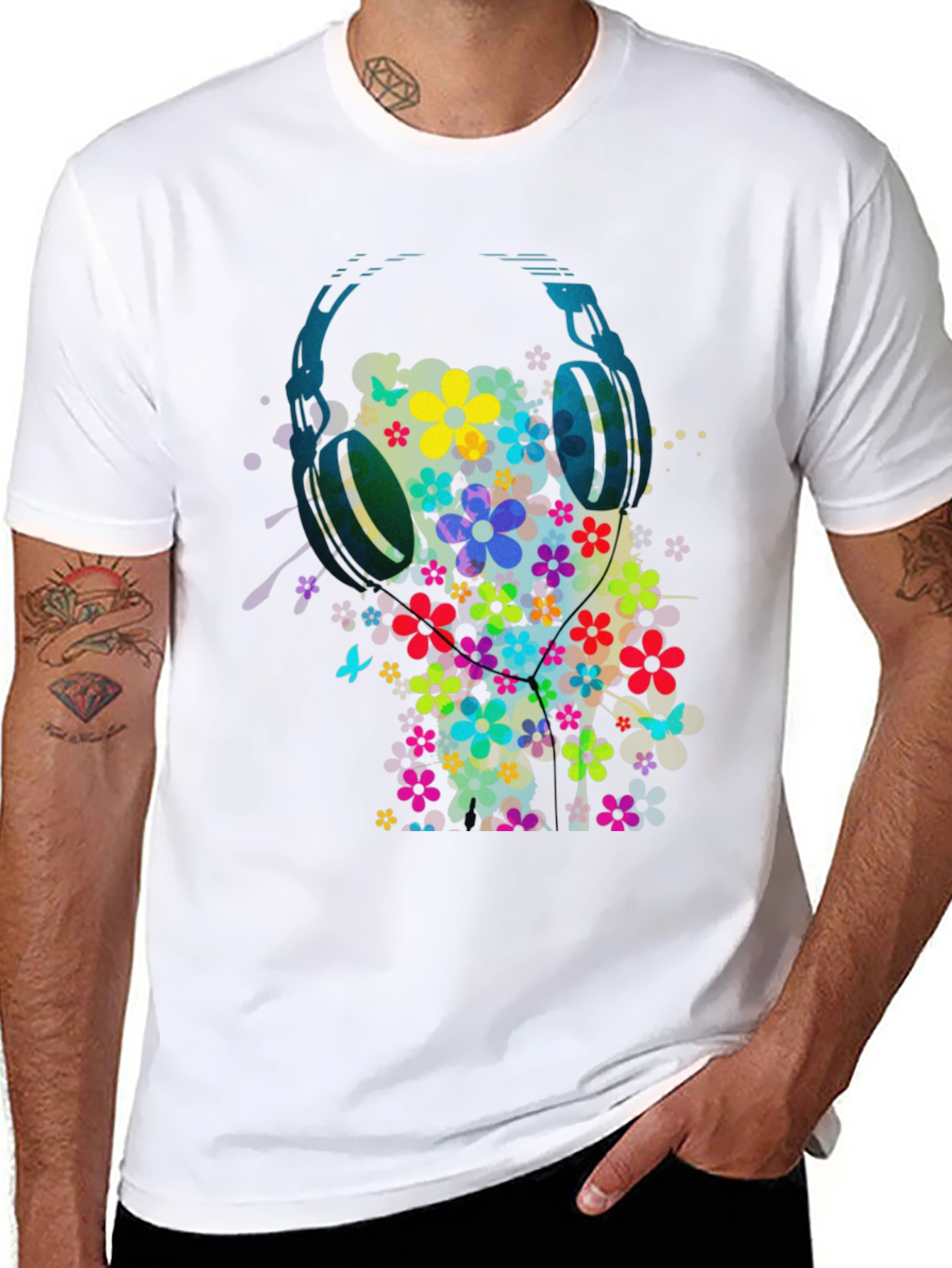 Floral Headphone Graphic Tee - Music Lovers T-Shirt