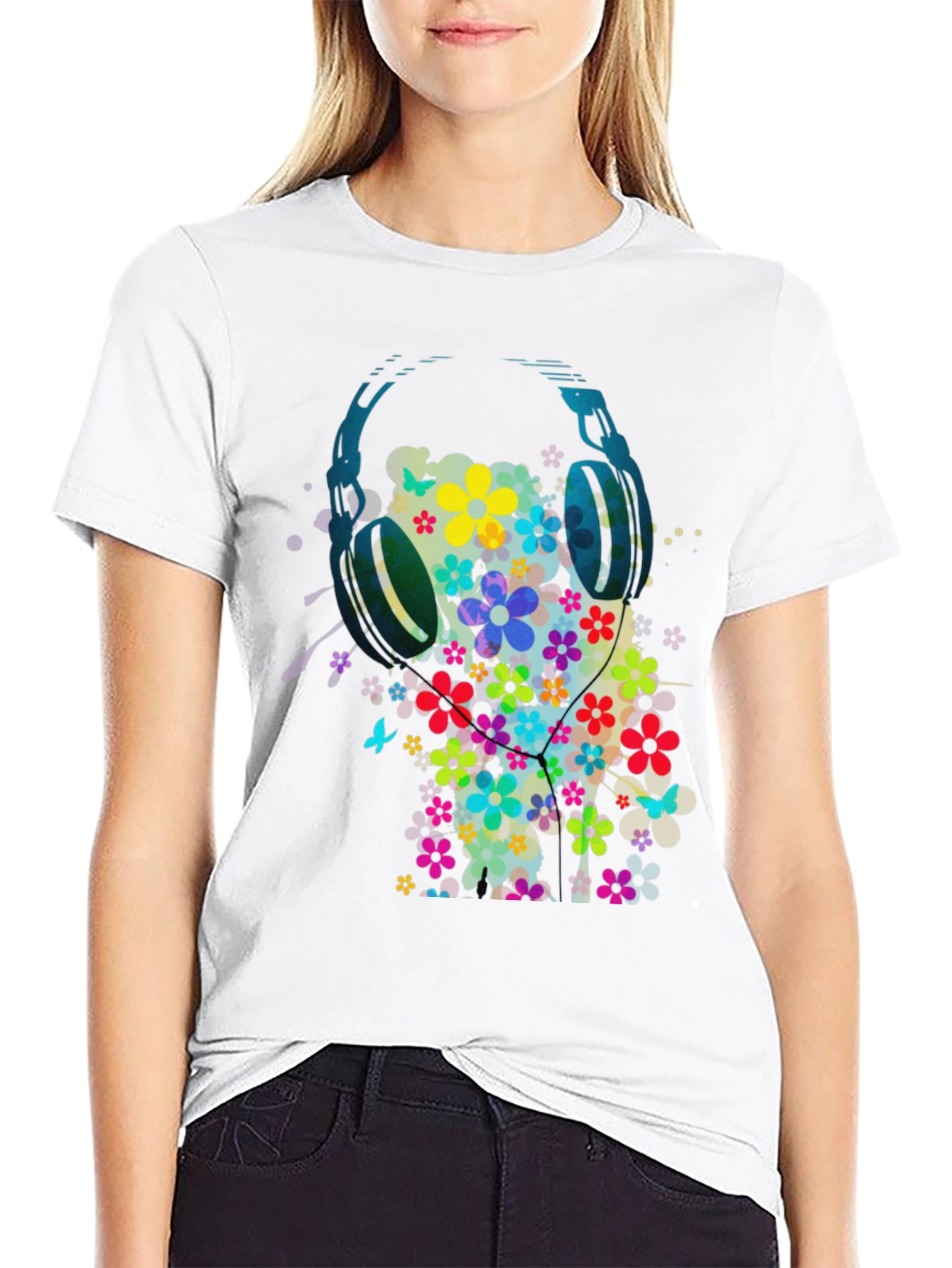 Floral Headphone Graphic Tee - Music Lovers T-Shirt