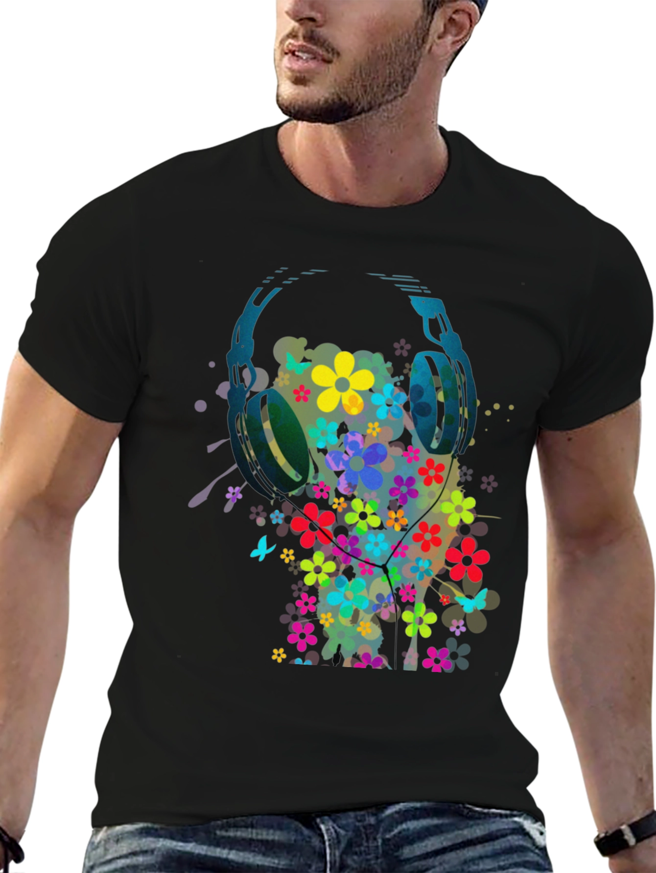 Floral Headphone Graphic Tee - Music Lovers T-Shirt