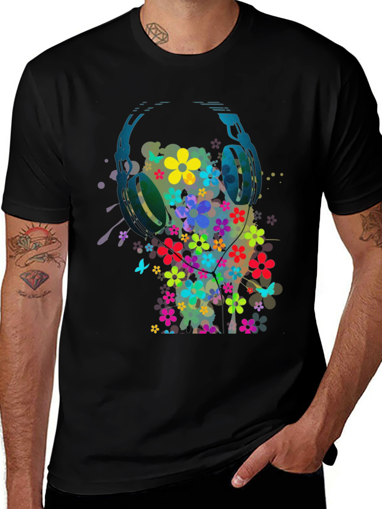 Floral Headphone Graphic Tee - Music Lovers T-Shirt