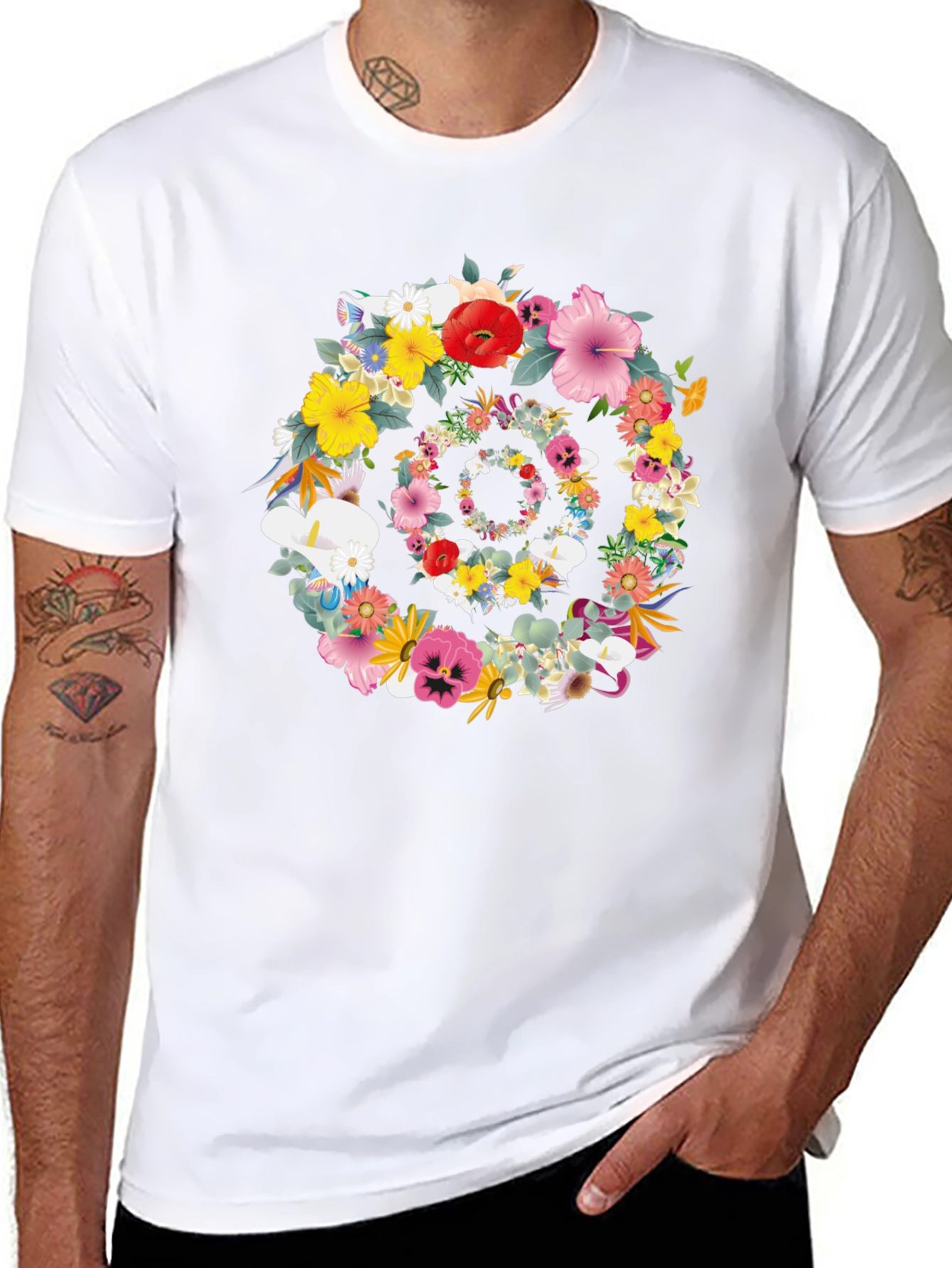 Floral Spiral Graphic Tee - Black Unisex T-Shirt