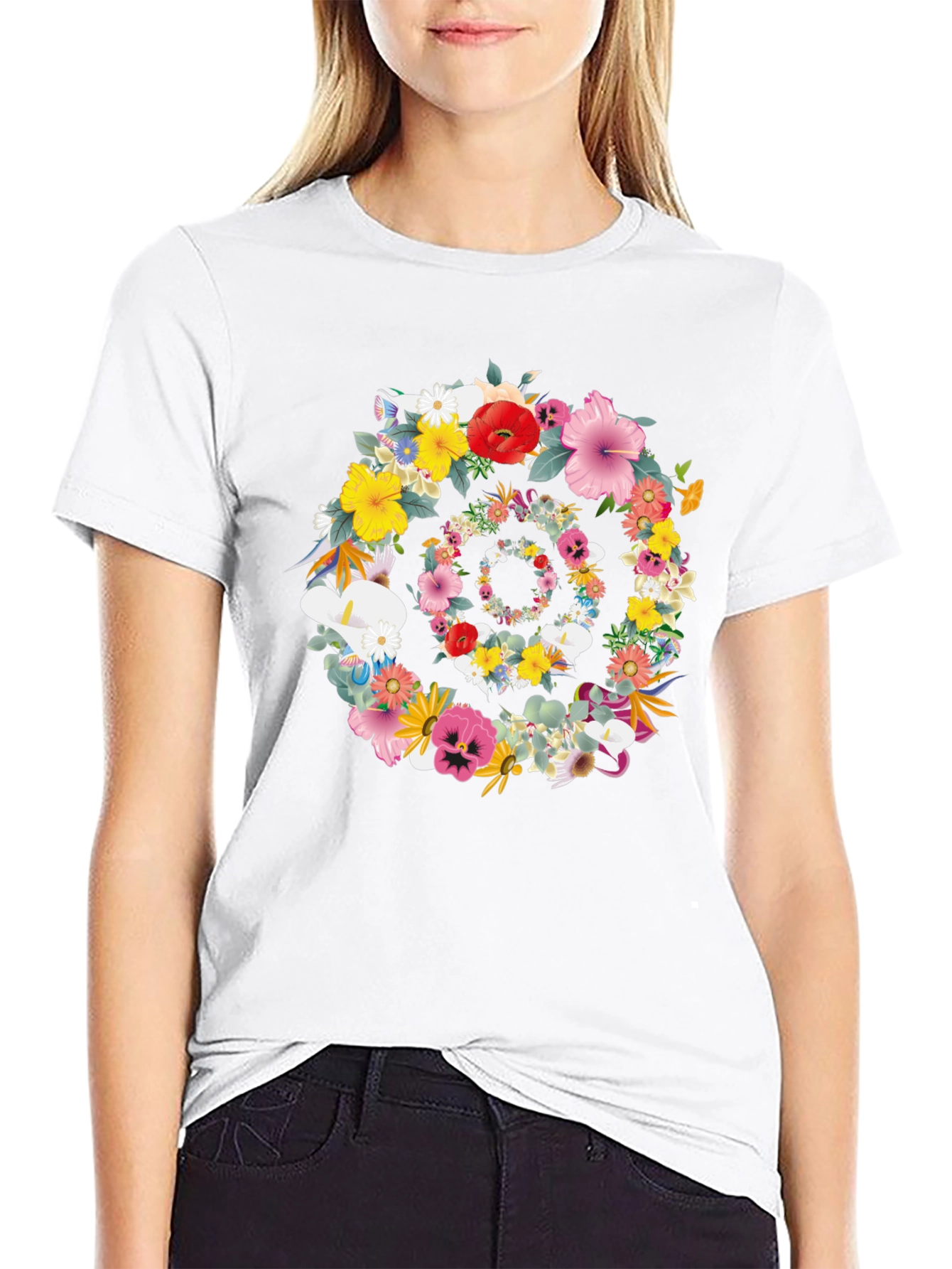 Floral Spiral Graphic Tee - Black Unisex T-Shirt
