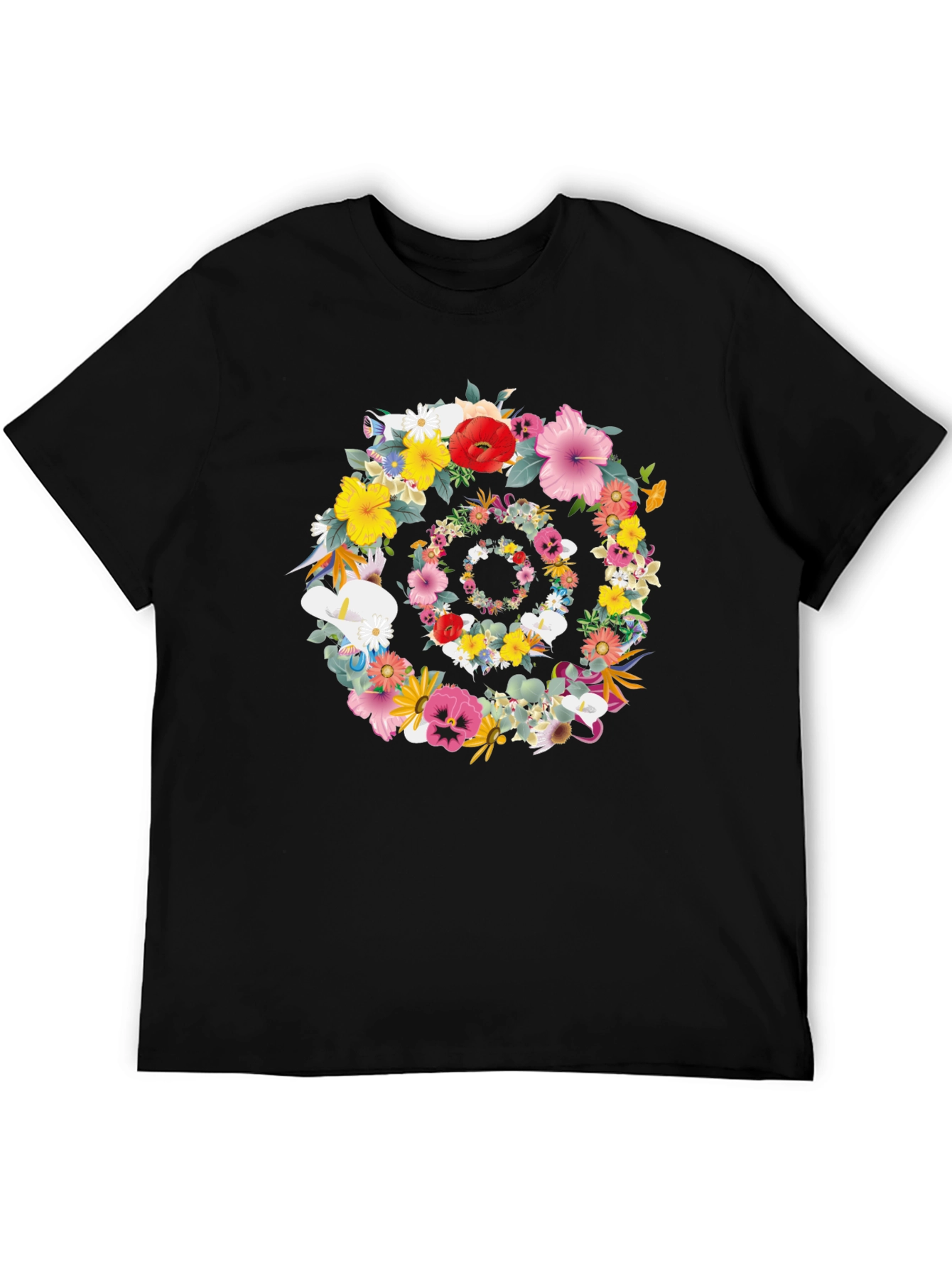 Floral Spiral Graphic Tee - Black Unisex T-Shirt