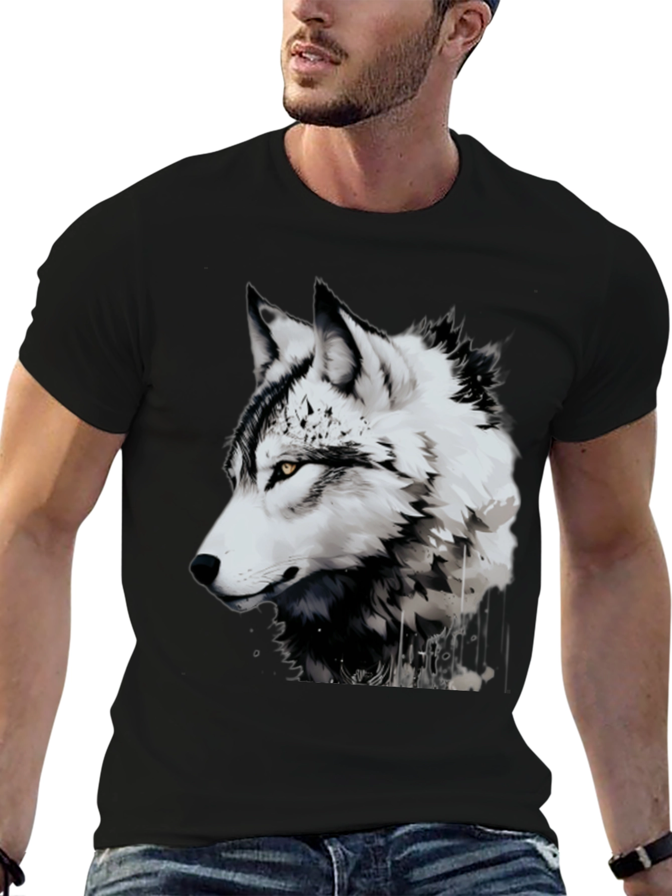 Wolf Graphic Tee - Black Animal Print T-Shirt