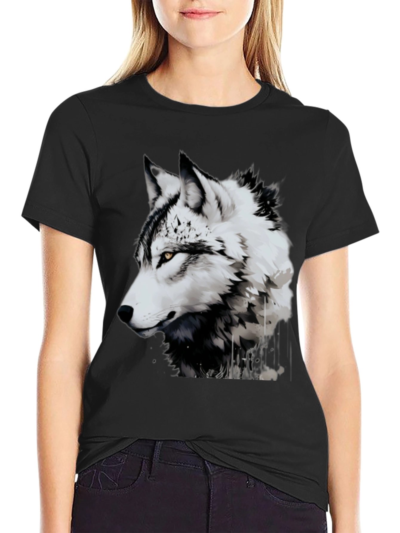 Wolf Graphic Tee - Black Animal Print T-Shirt