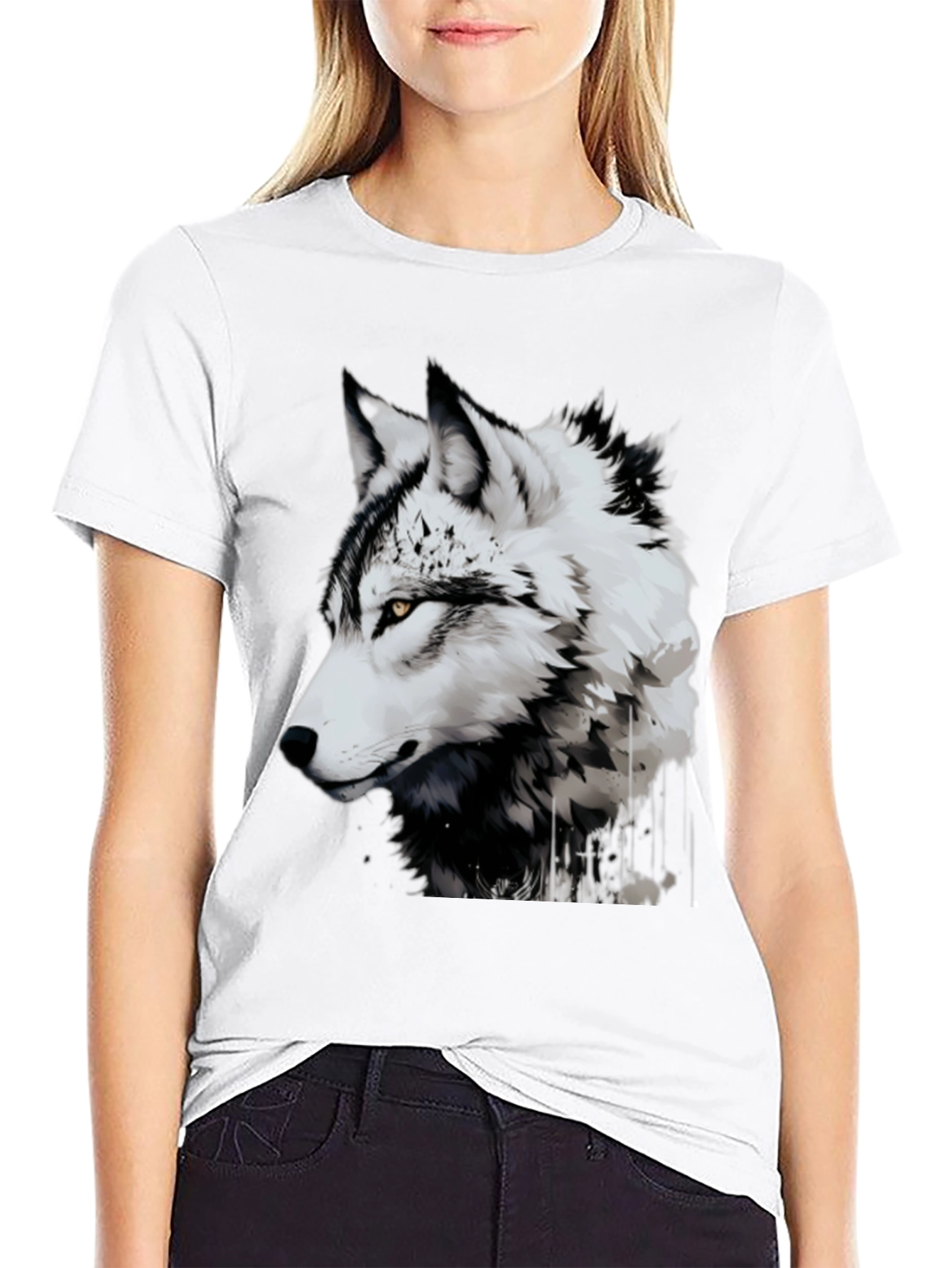 Wolf Graphic Tee - Black Animal Print T-Shirt