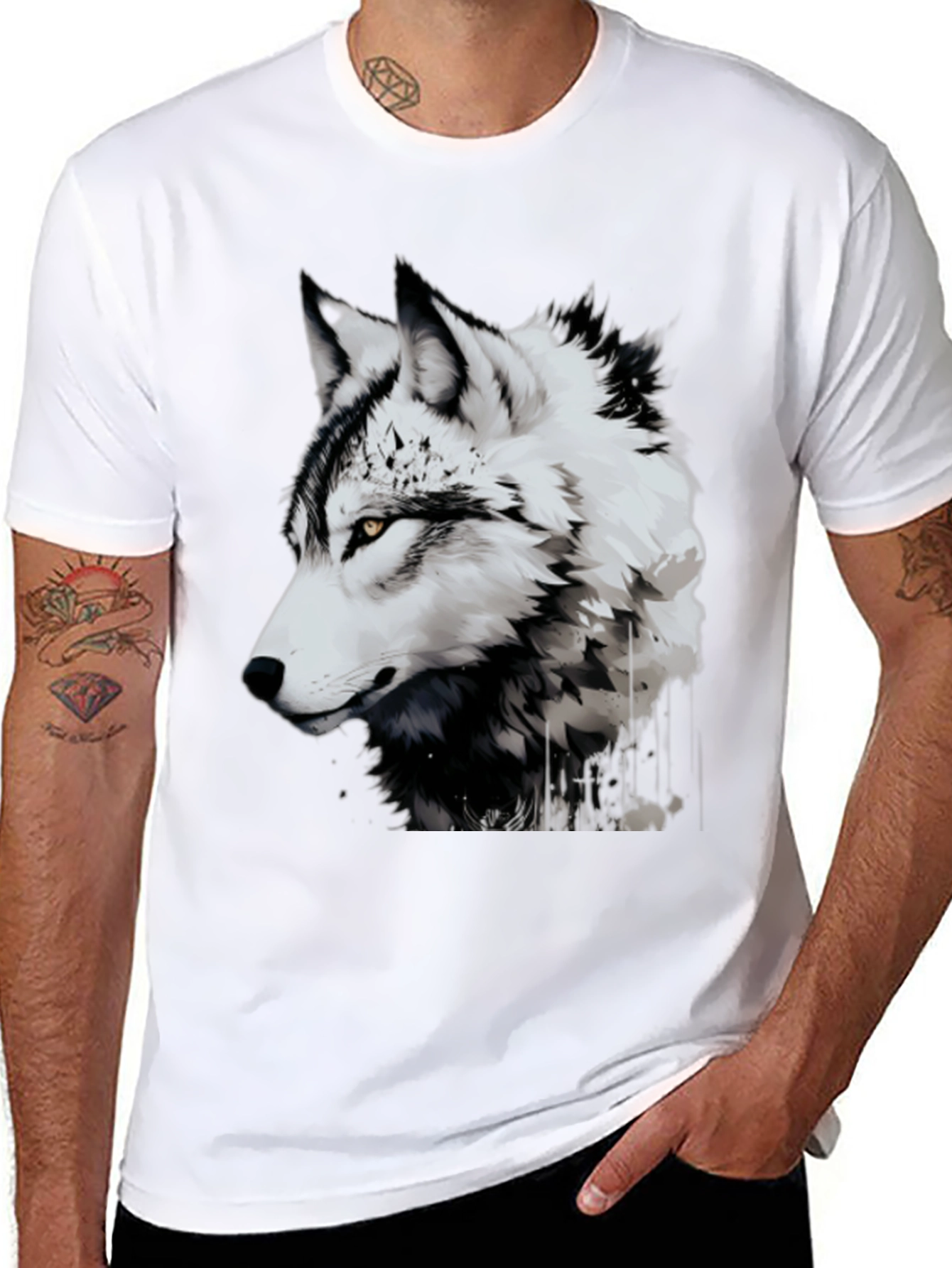 Wolf Graphic Tee - Black Animal Print T-Shirt