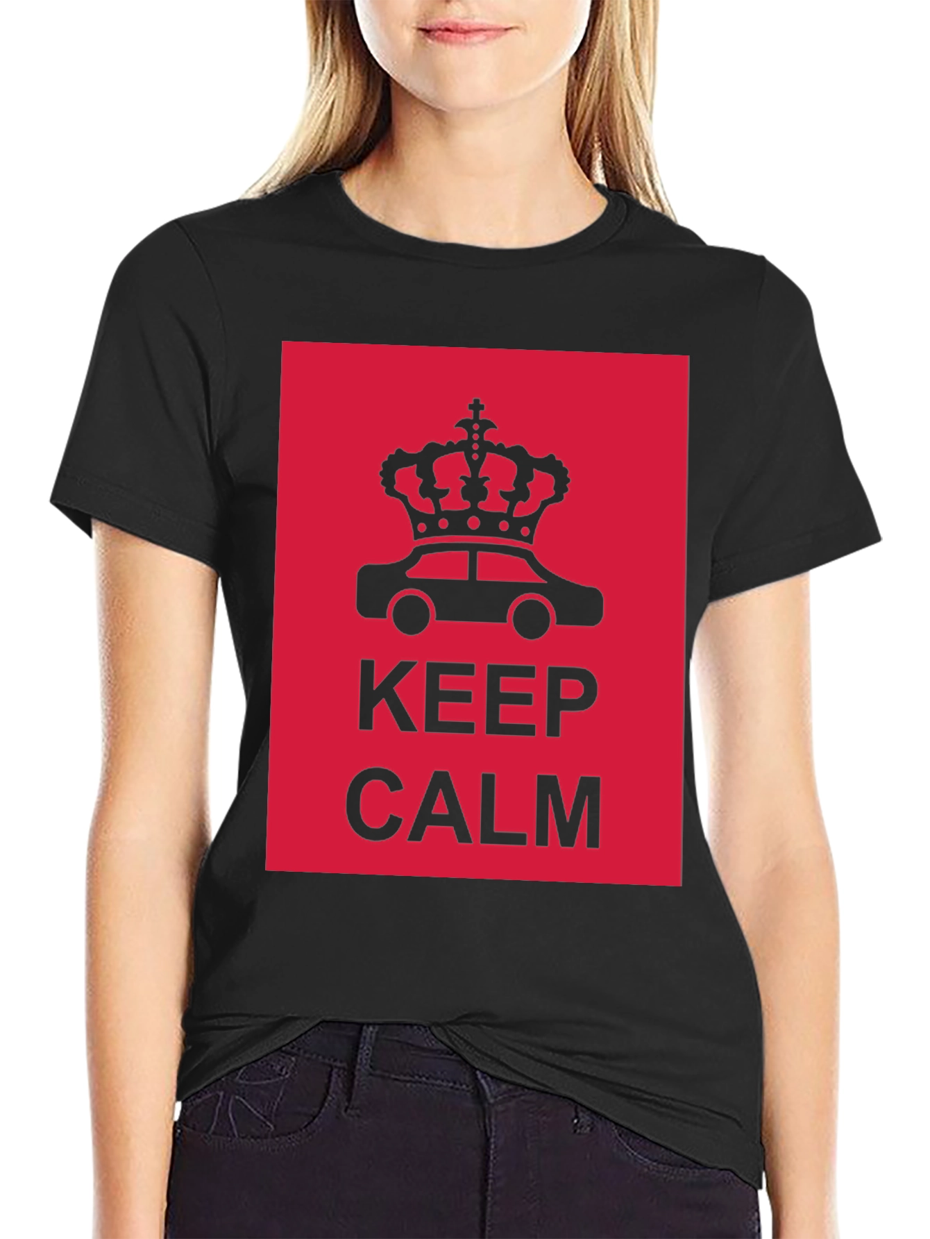 Keep Calm Crown Car Black Graphic T-Shirt