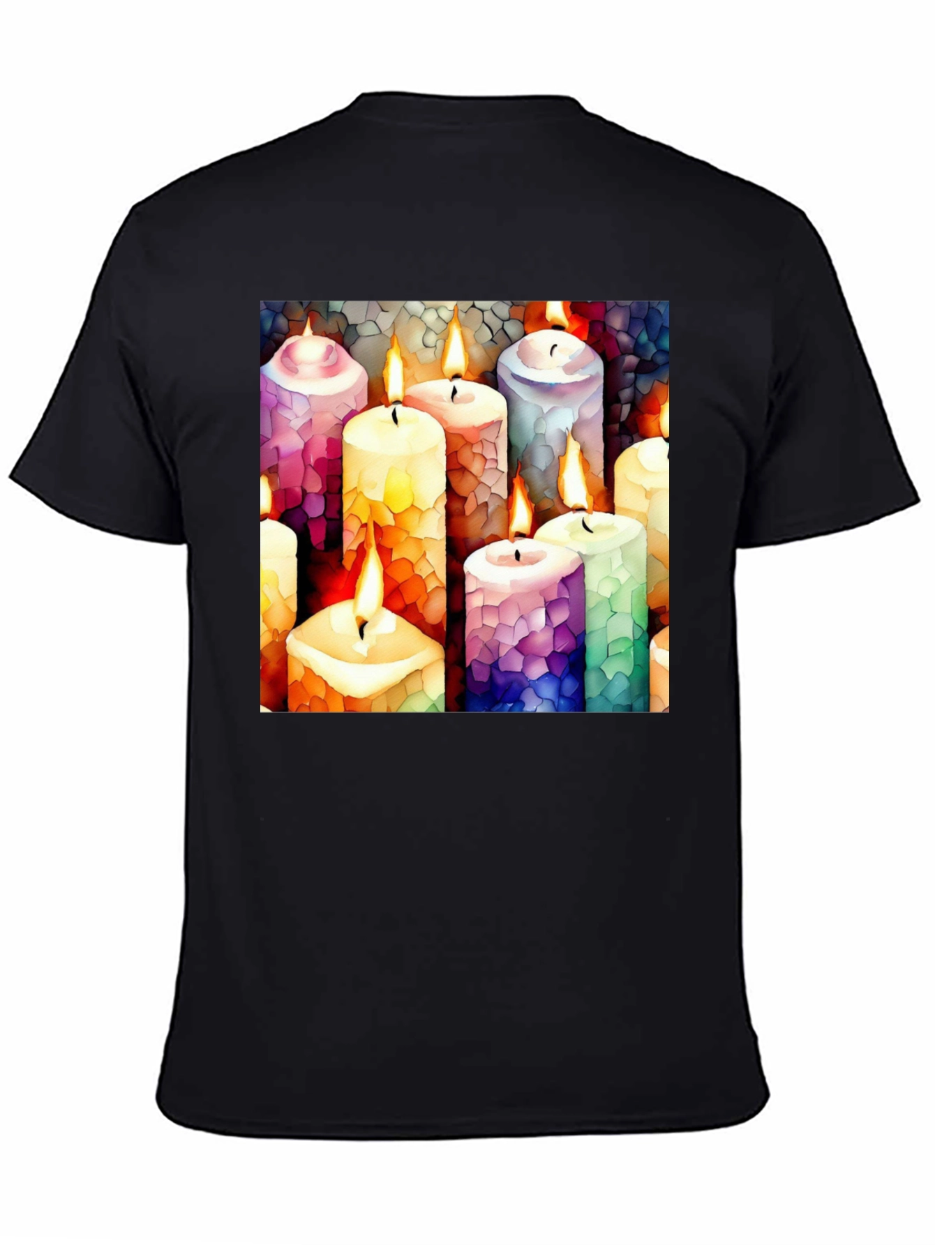 Artistic Candle Print Black T-Shirt