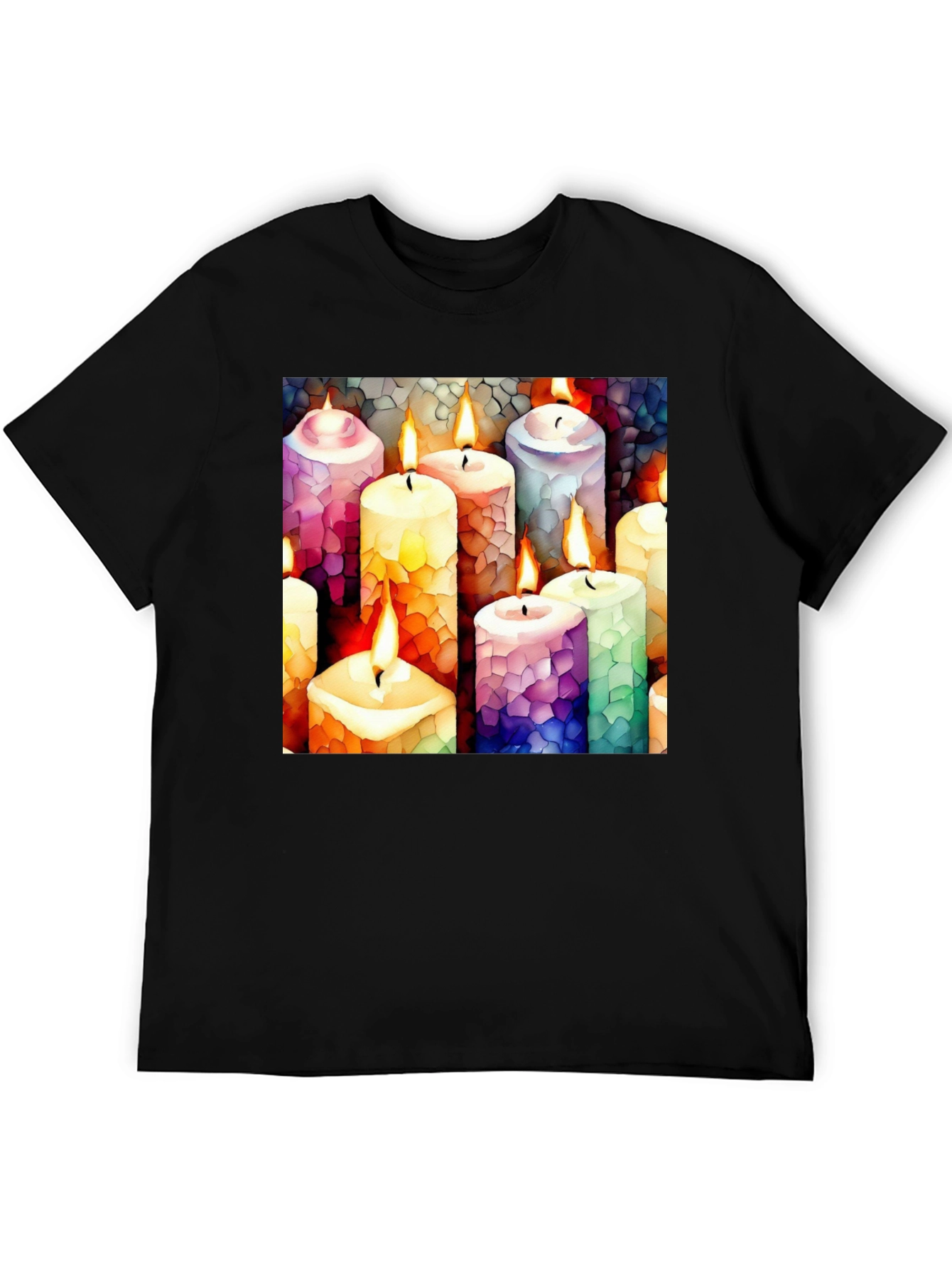Artistic Candle Print Black T-Shirt