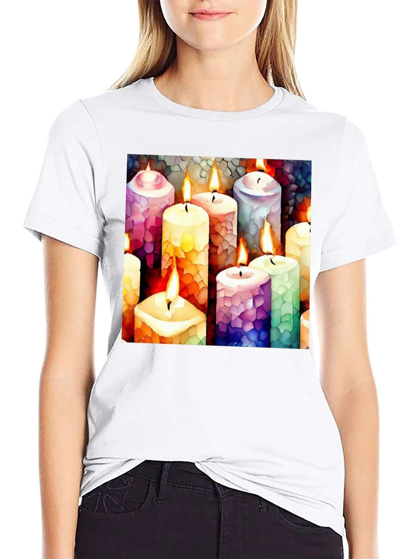 Artistic Candle Print Black T-Shirt