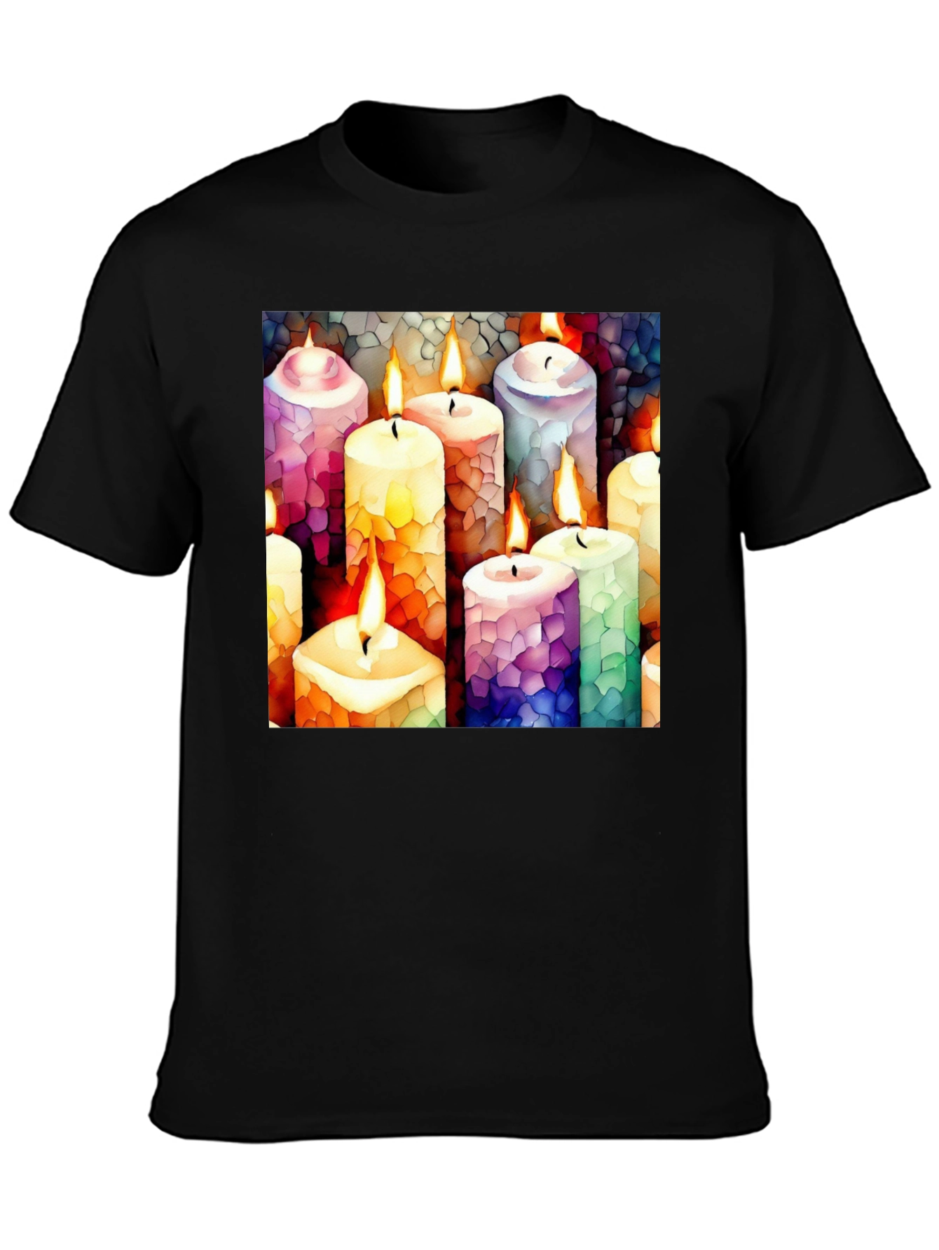 Artistic Candle Print Black T-Shirt