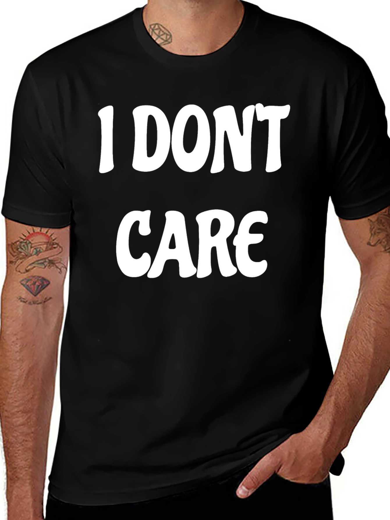 I Dont Care Slogan Graphic Black Tee