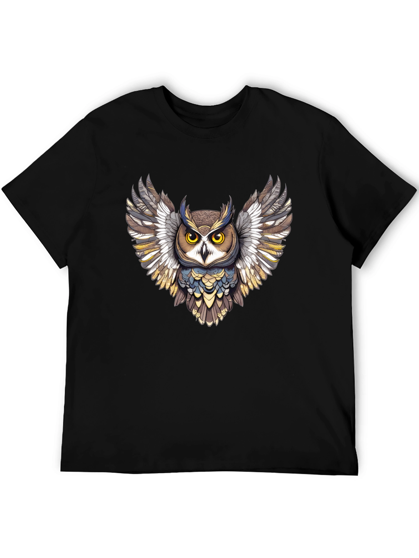 Owl Graphic Print Mens Black T-Shirt