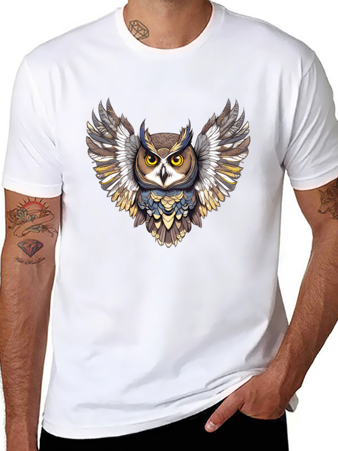 Owl Graphic Print Mens Black T-Shirt