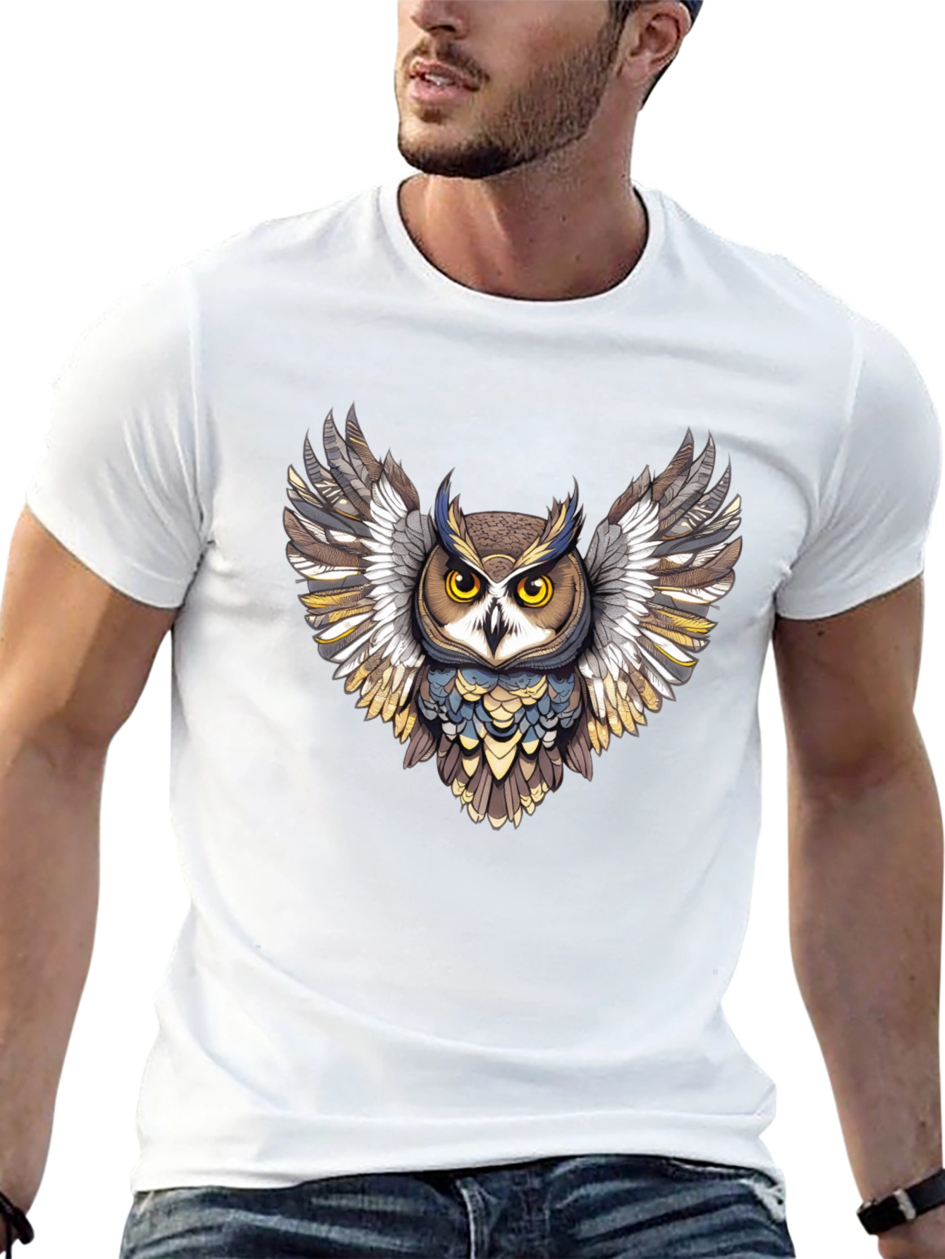 Owl Graphic Print Mens Black T-Shirt