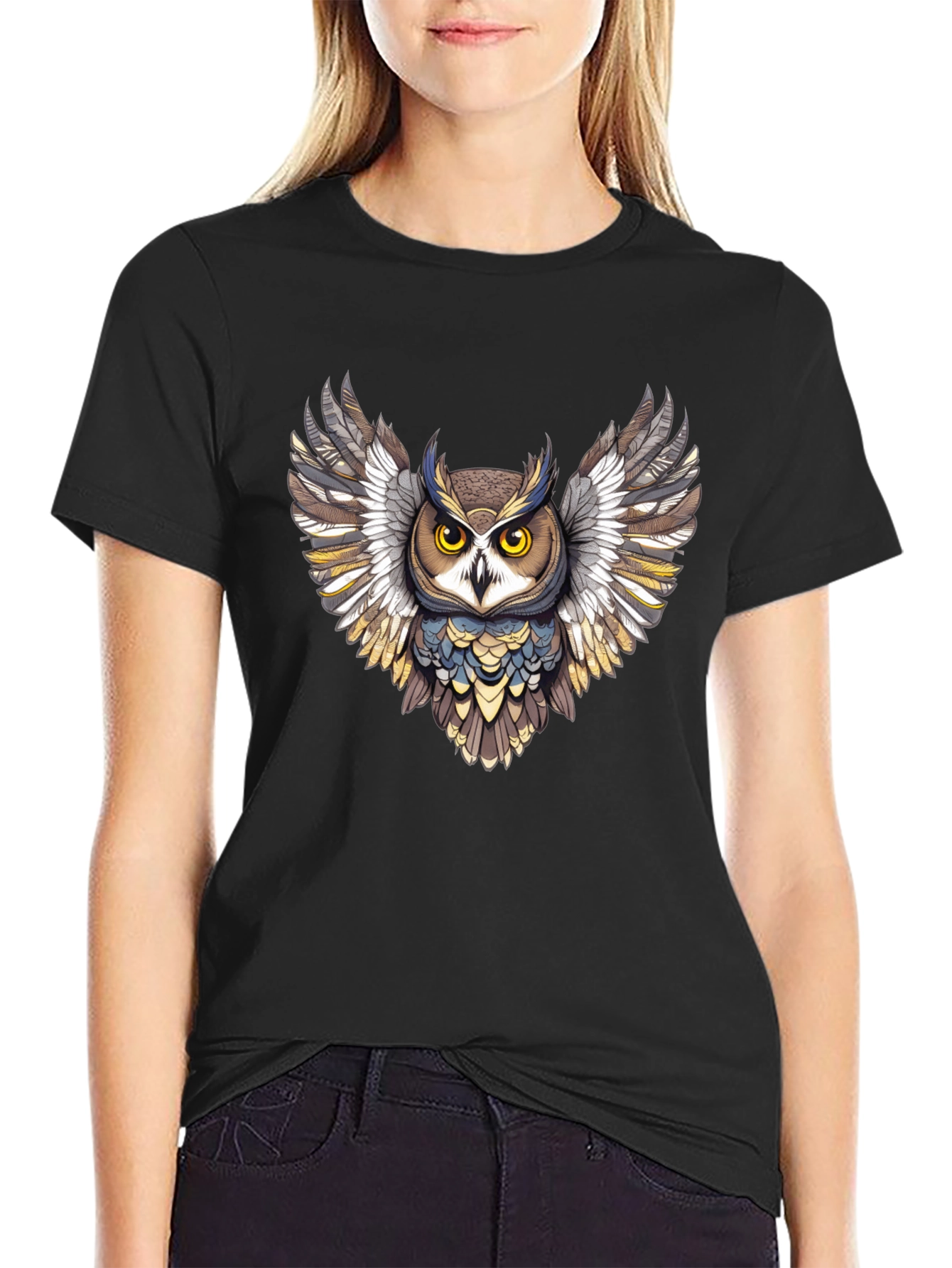 Owl Graphic Print Mens Black T-Shirt