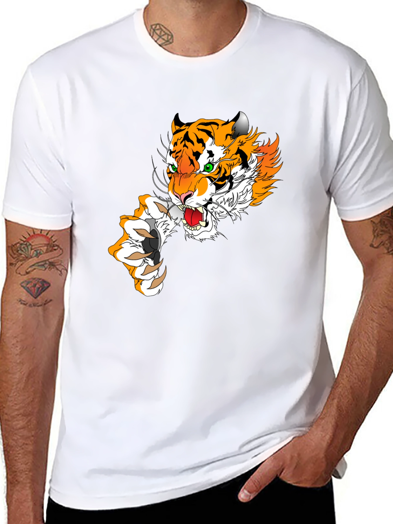 Tiger Graphic Print Mens T-Shirt - Black