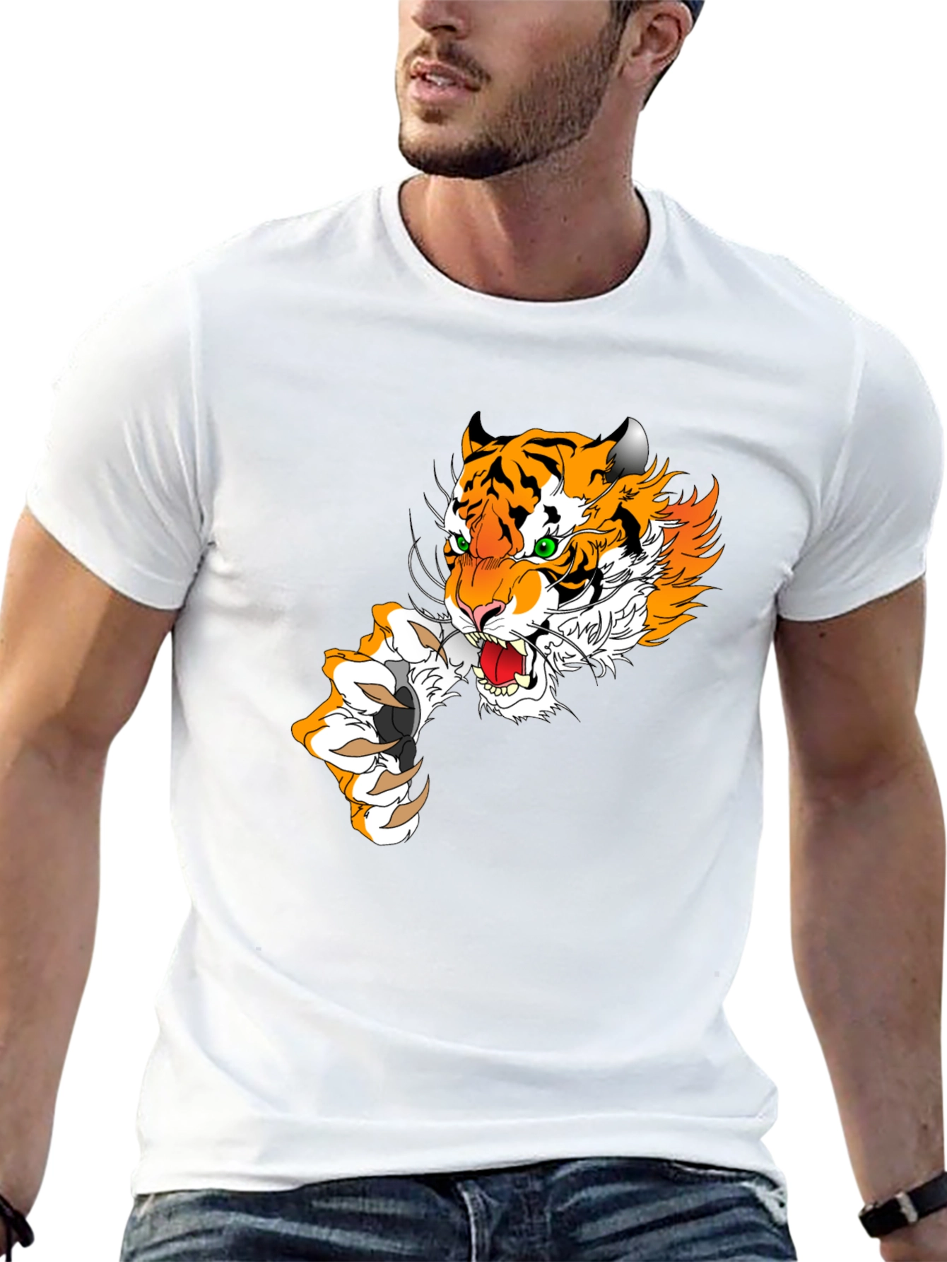 Tiger Graphic Print Mens T-Shirt - Black