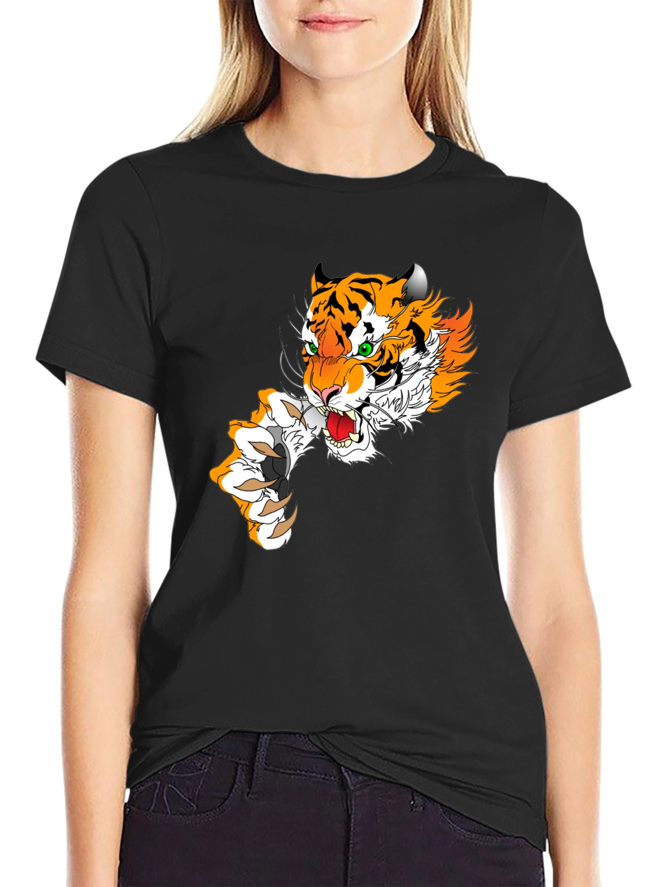 Tiger Graphic Print Mens T-Shirt - Black