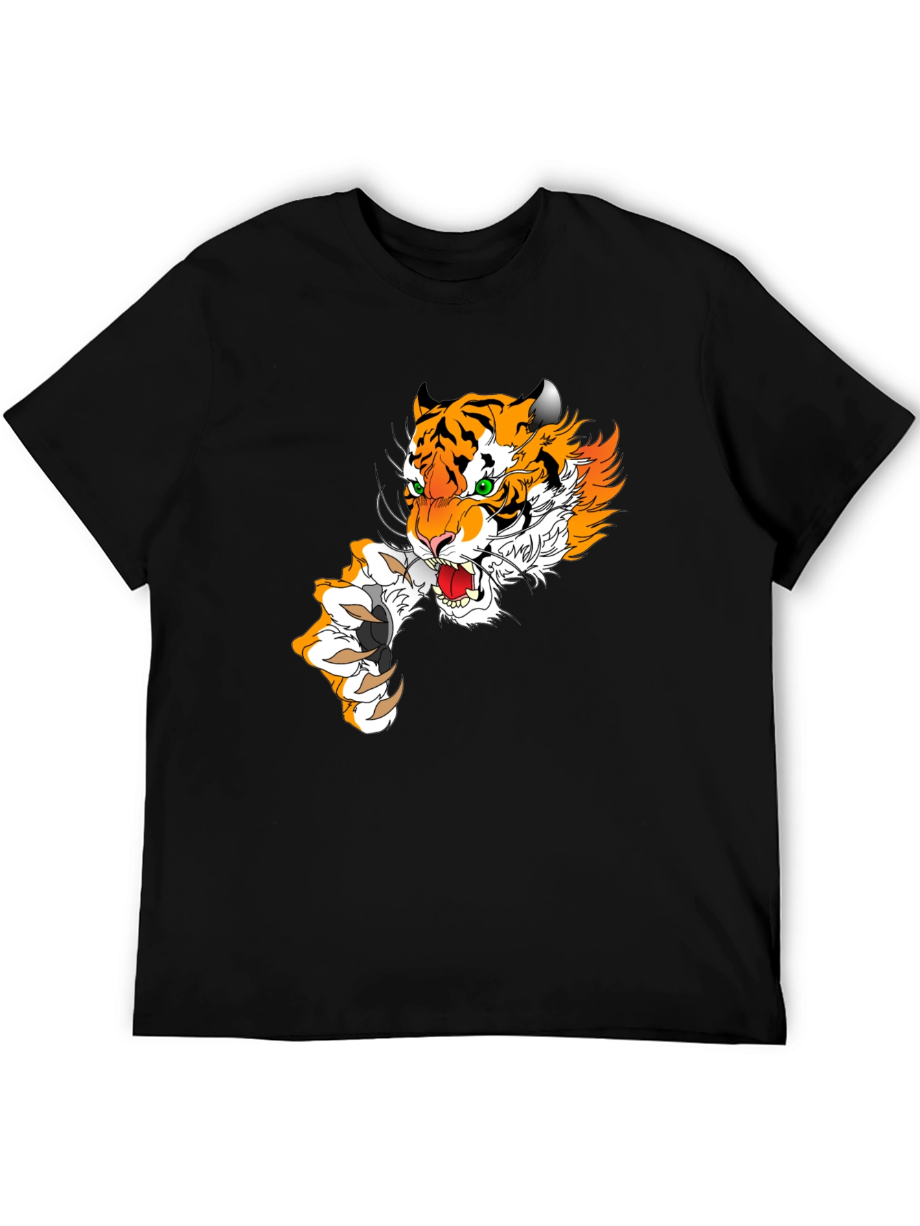 Tiger Graphic Print Mens T-Shirt - Black