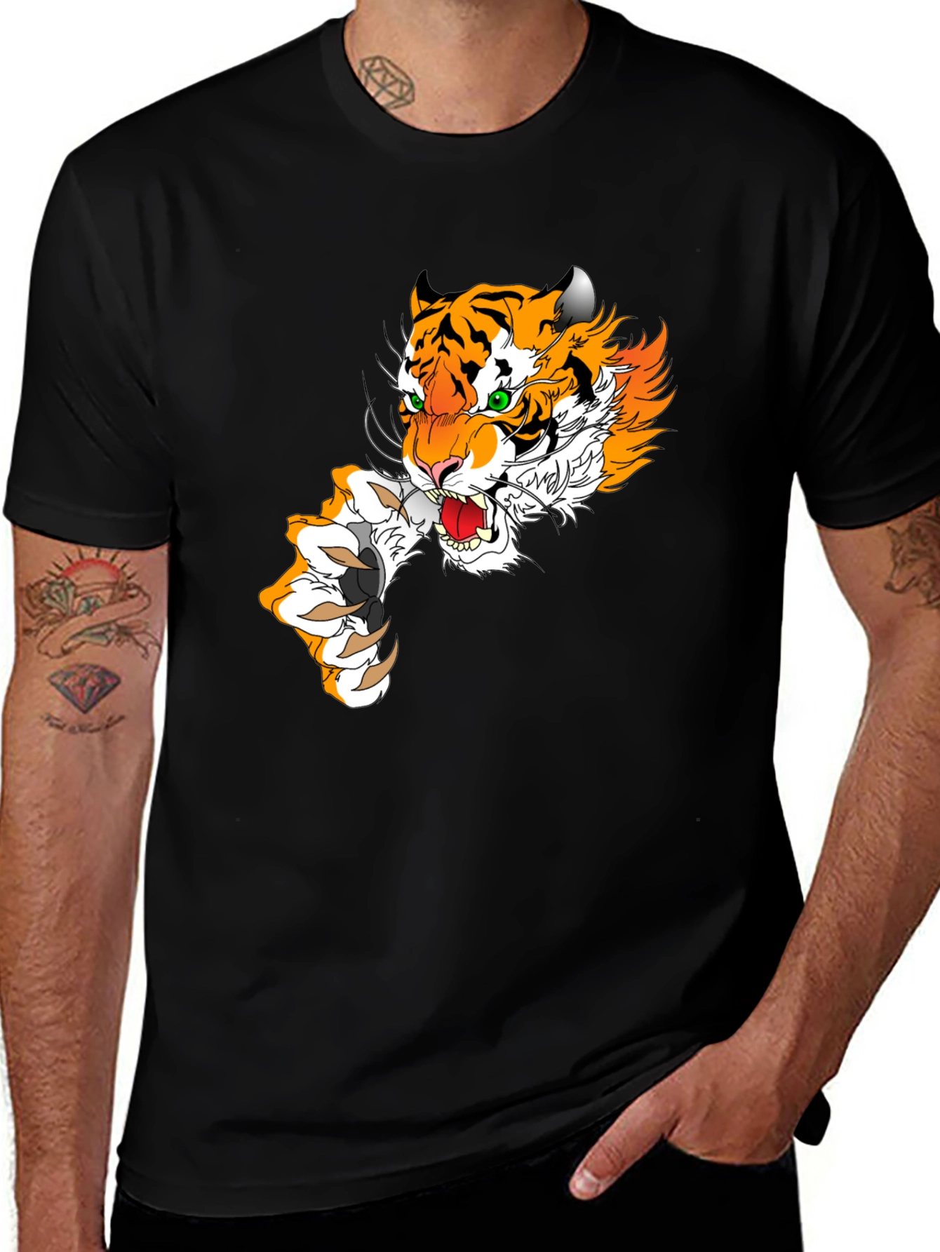 Tiger Graphic Print Mens T-Shirt - Black