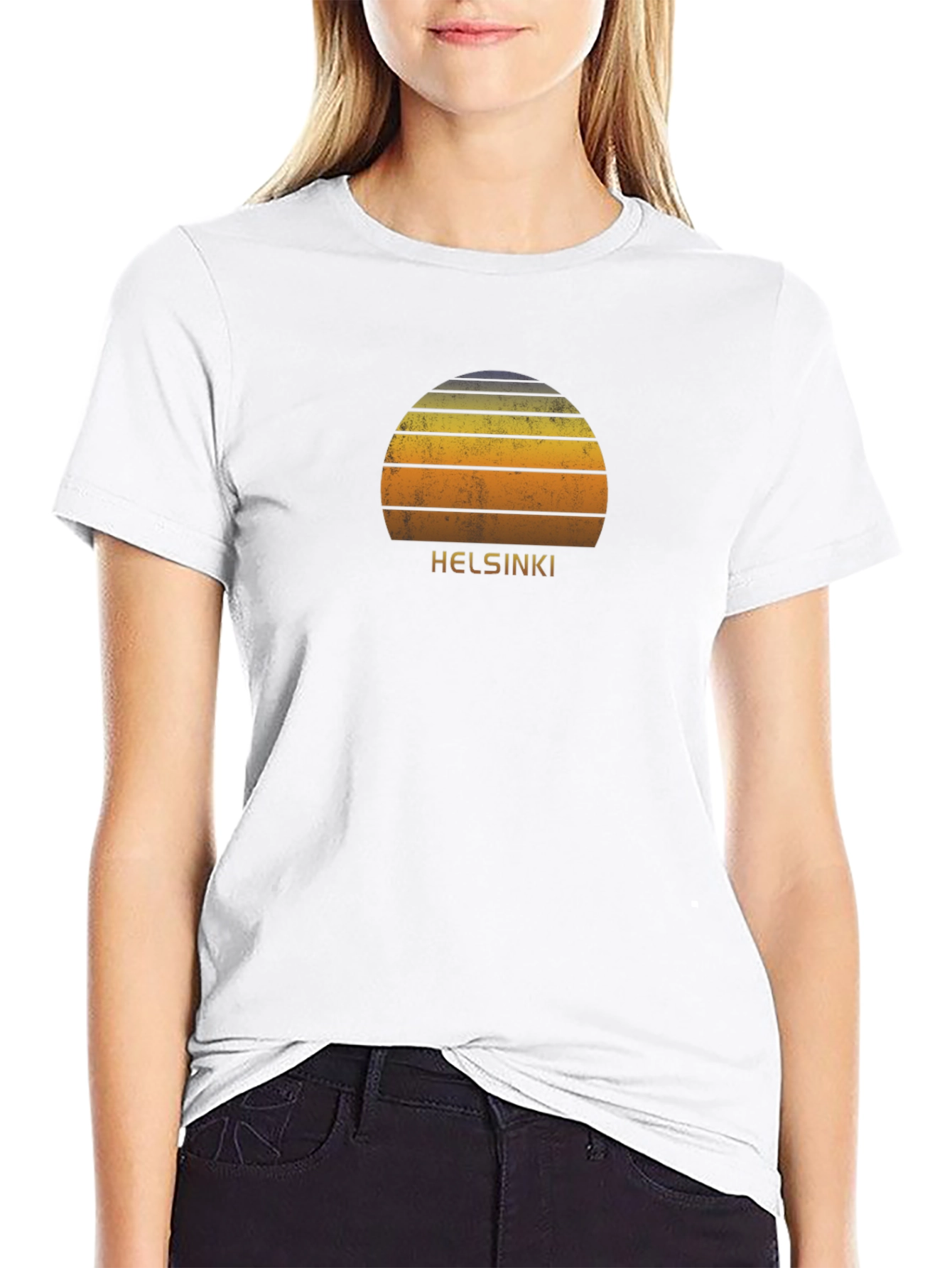 Retro Helsinki Sunset Graphic T-Shirt - Black