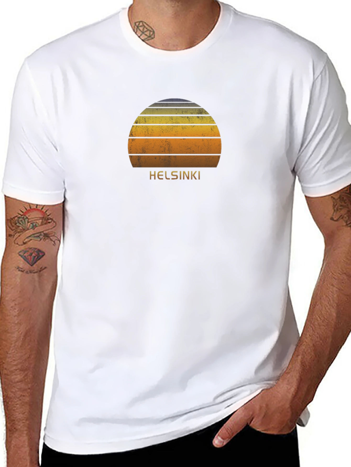 Retro Helsinki Sunset Graphic T-Shirt - Black