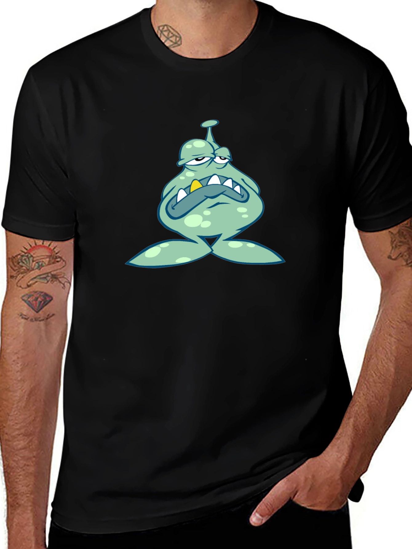 Grumpy Cartoon Monster Graphic Black T-Shirt