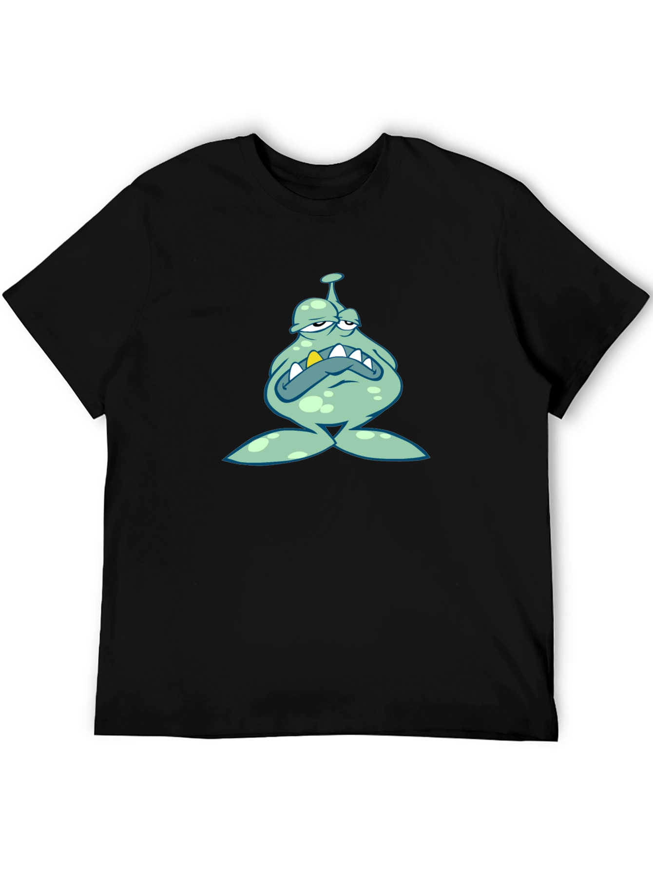 Grumpy Cartoon Monster Graphic Black T-Shirt