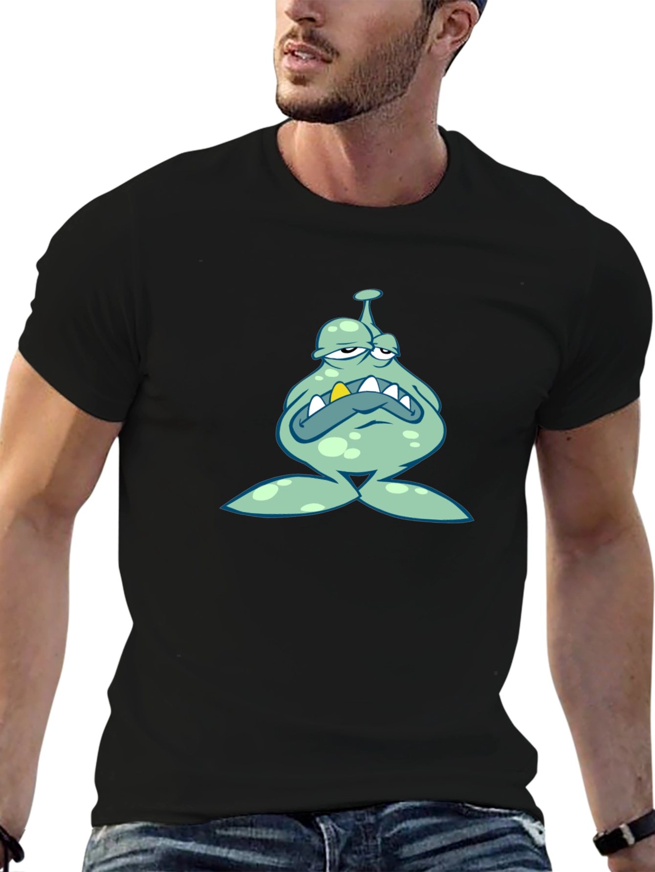 Grumpy Cartoon Monster Graphic Black T-Shirt