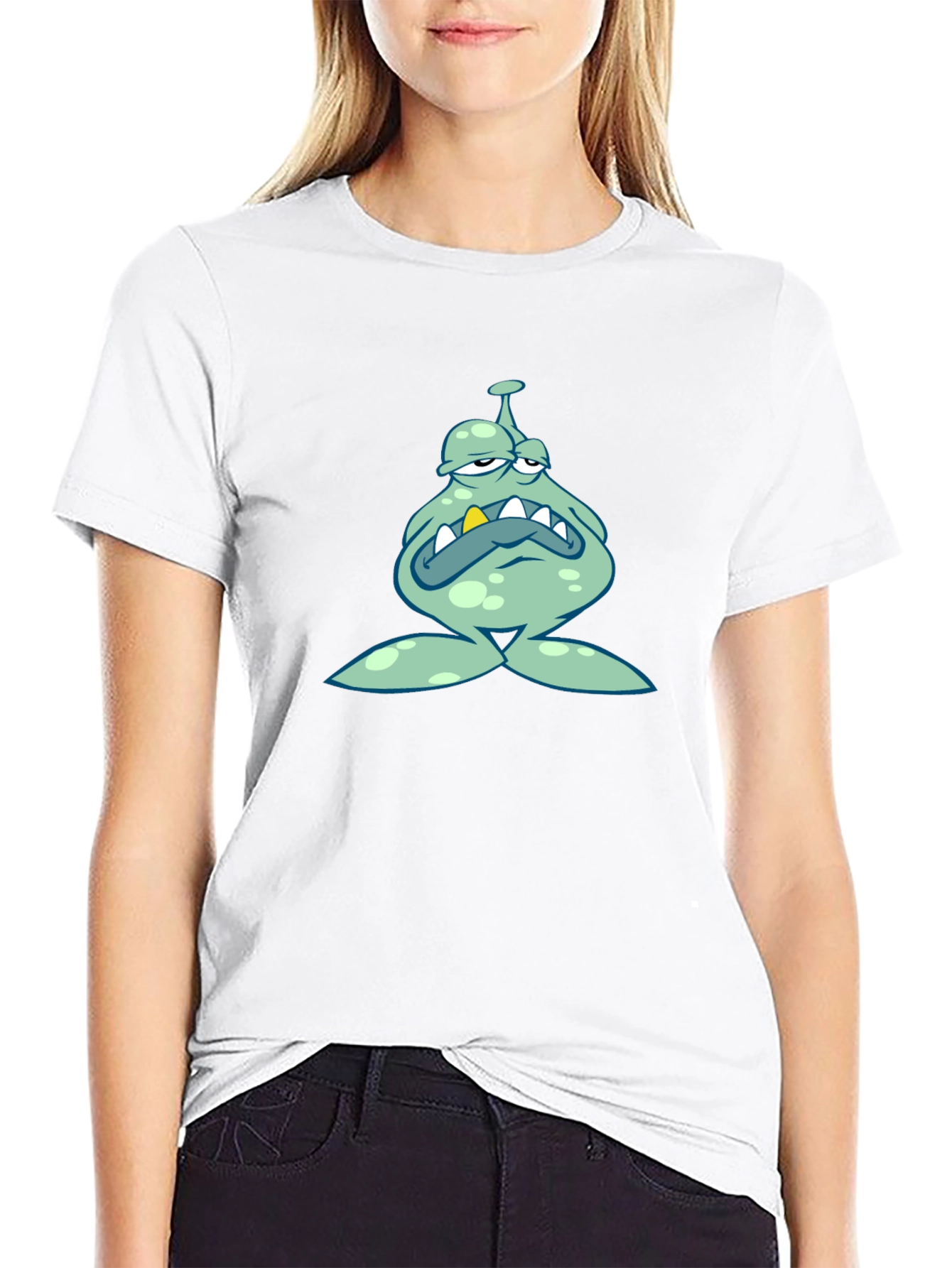Grumpy Cartoon Monster Graphic Black T-Shirt