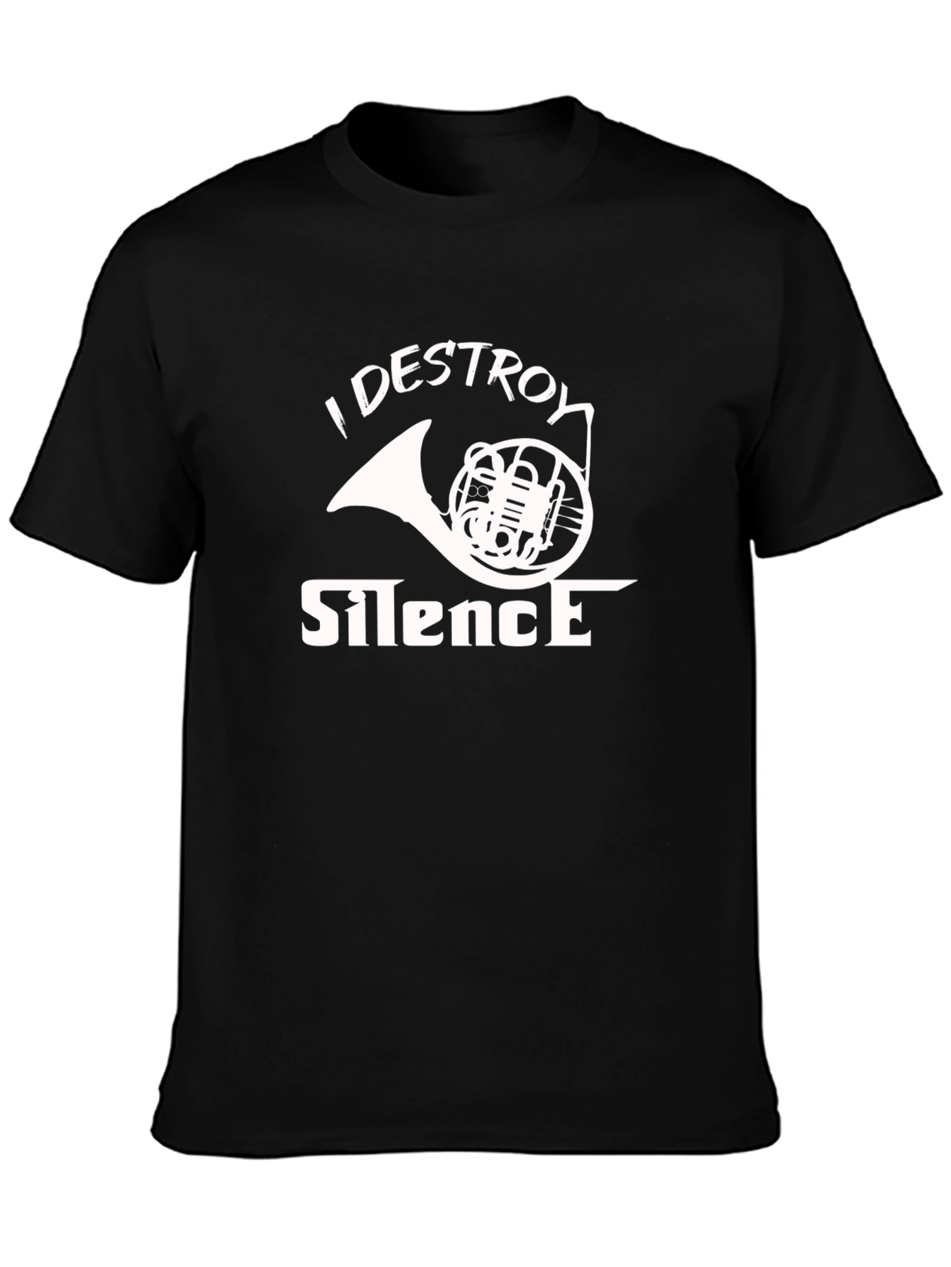 I Destroy Silence French Horn Black Graphic T-Shirt