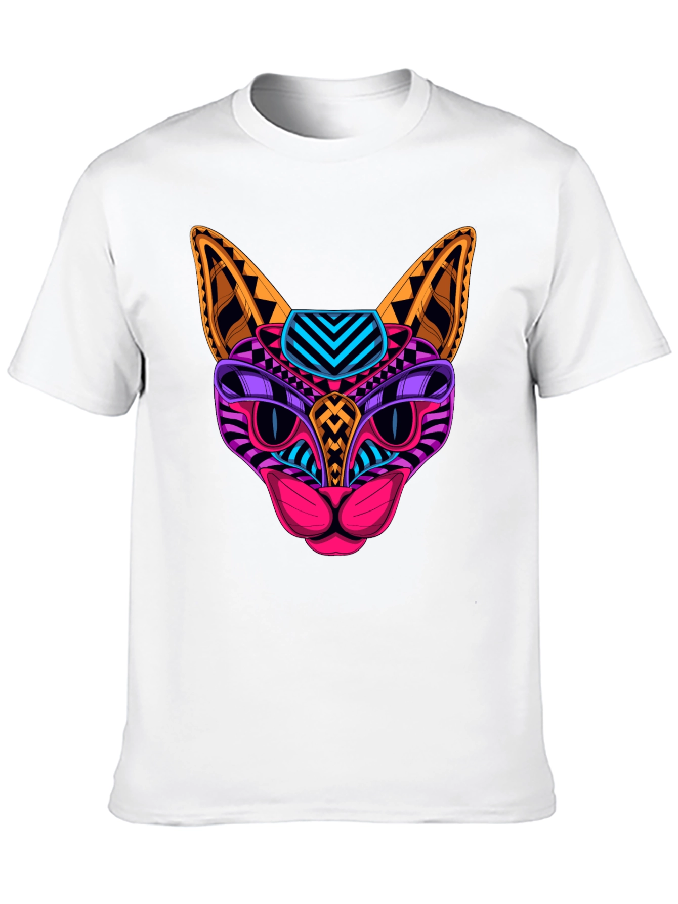 Vibrant Geometric Cat T-Shirt - Unique Design